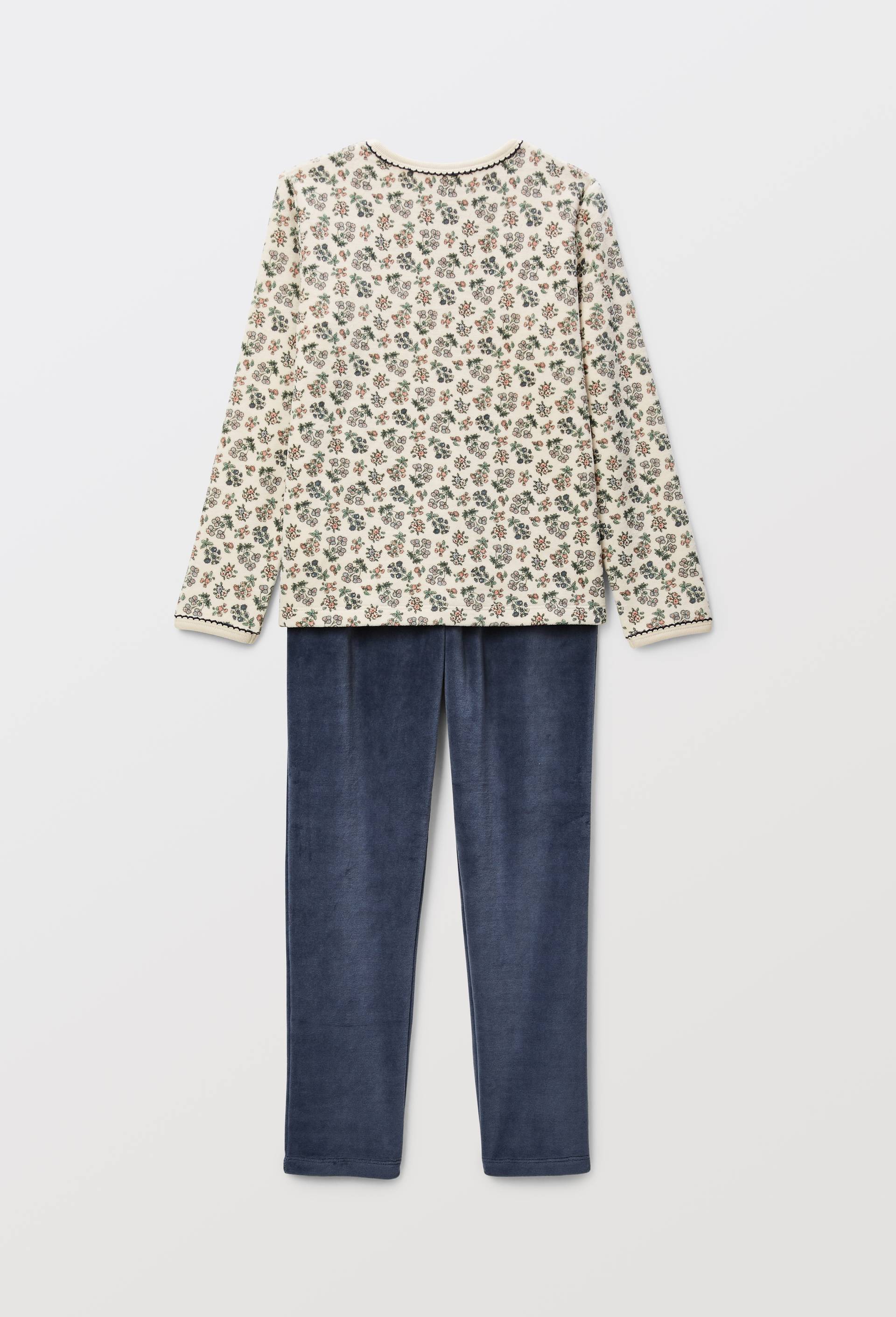 Pyjama velours manches longues imprim&eacute; en coton BIO GOTS, Bleu fonc&eacute;, large image number 4.0