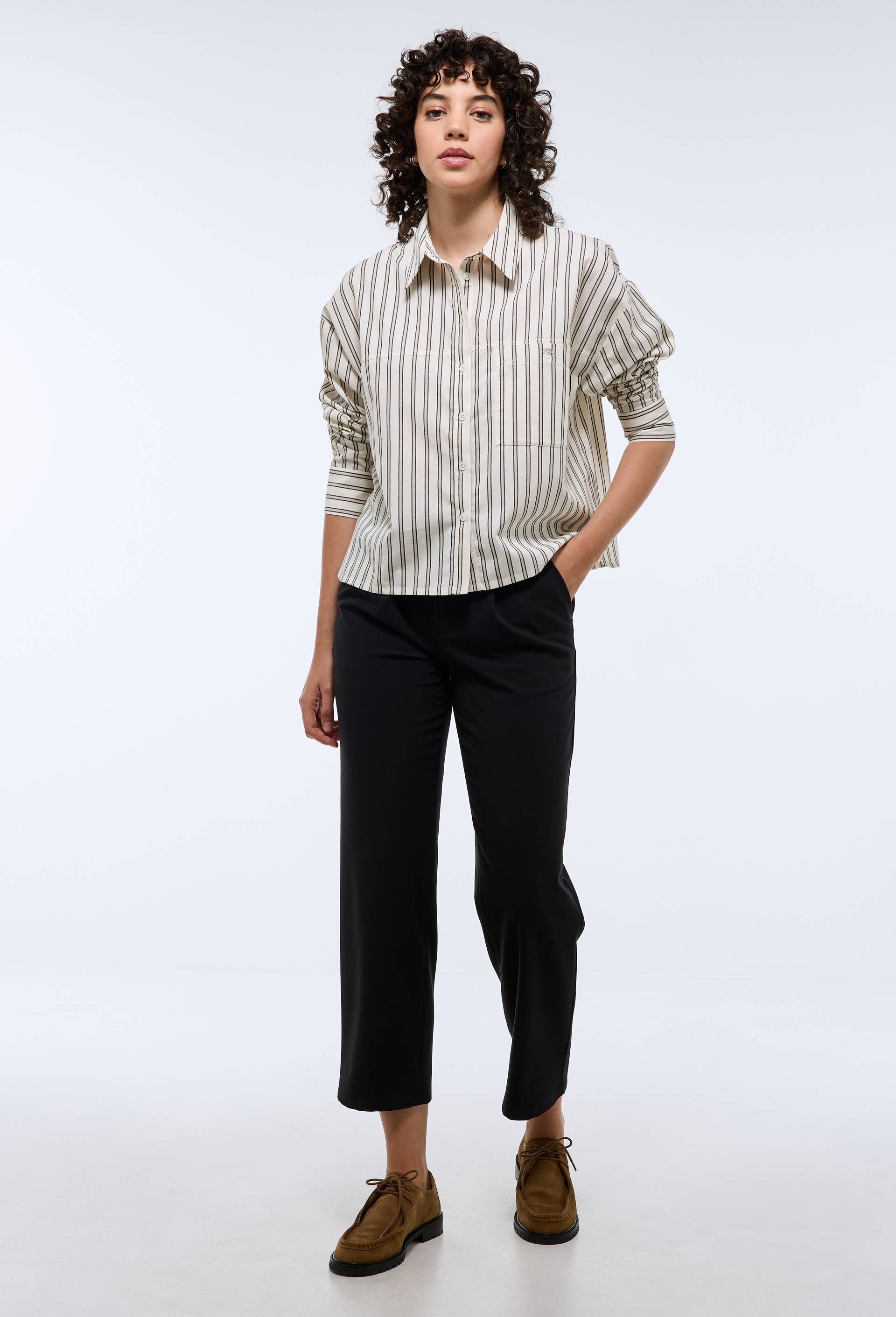 Chemise manches longues ray&eacute;e coton BIO GOTS, Vert clair, large image number 0