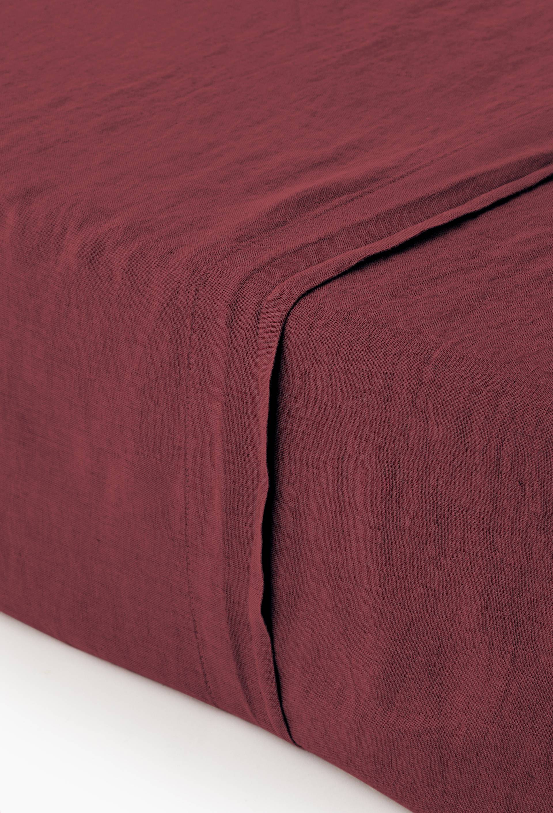 Drap plat, 100% lin, exclusivit&eacute; web, Rouge fonc&eacute;, large image number 0