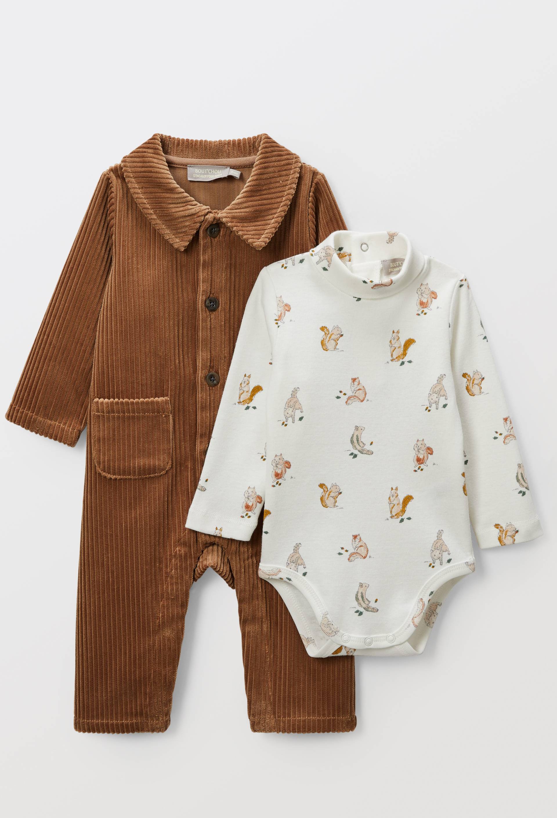 Ensemble body et combinaison velours en coton BIO GOTS, Brun clair, large image number 3