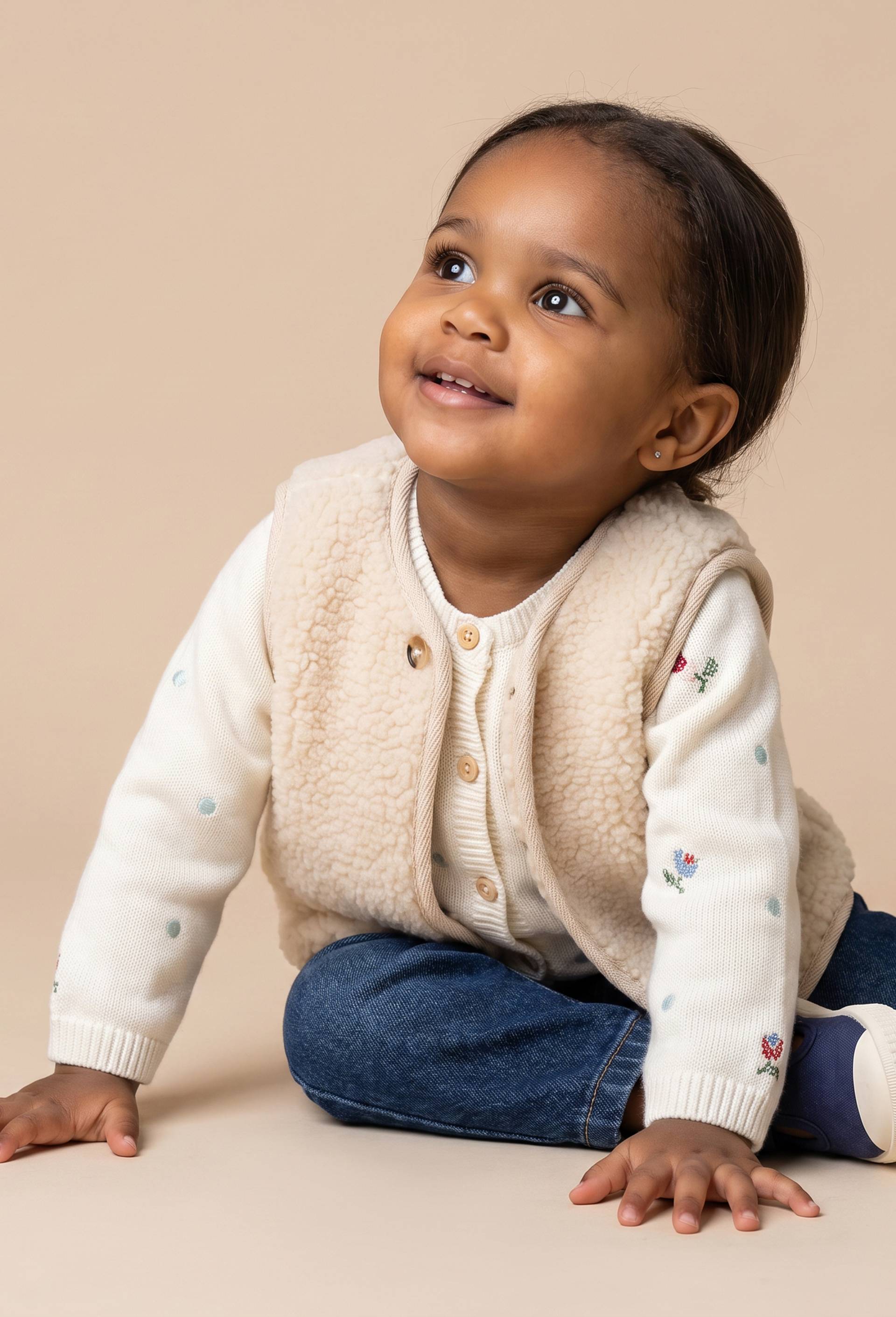Gilet sans manches en sherpa, Beige clair, swatch image