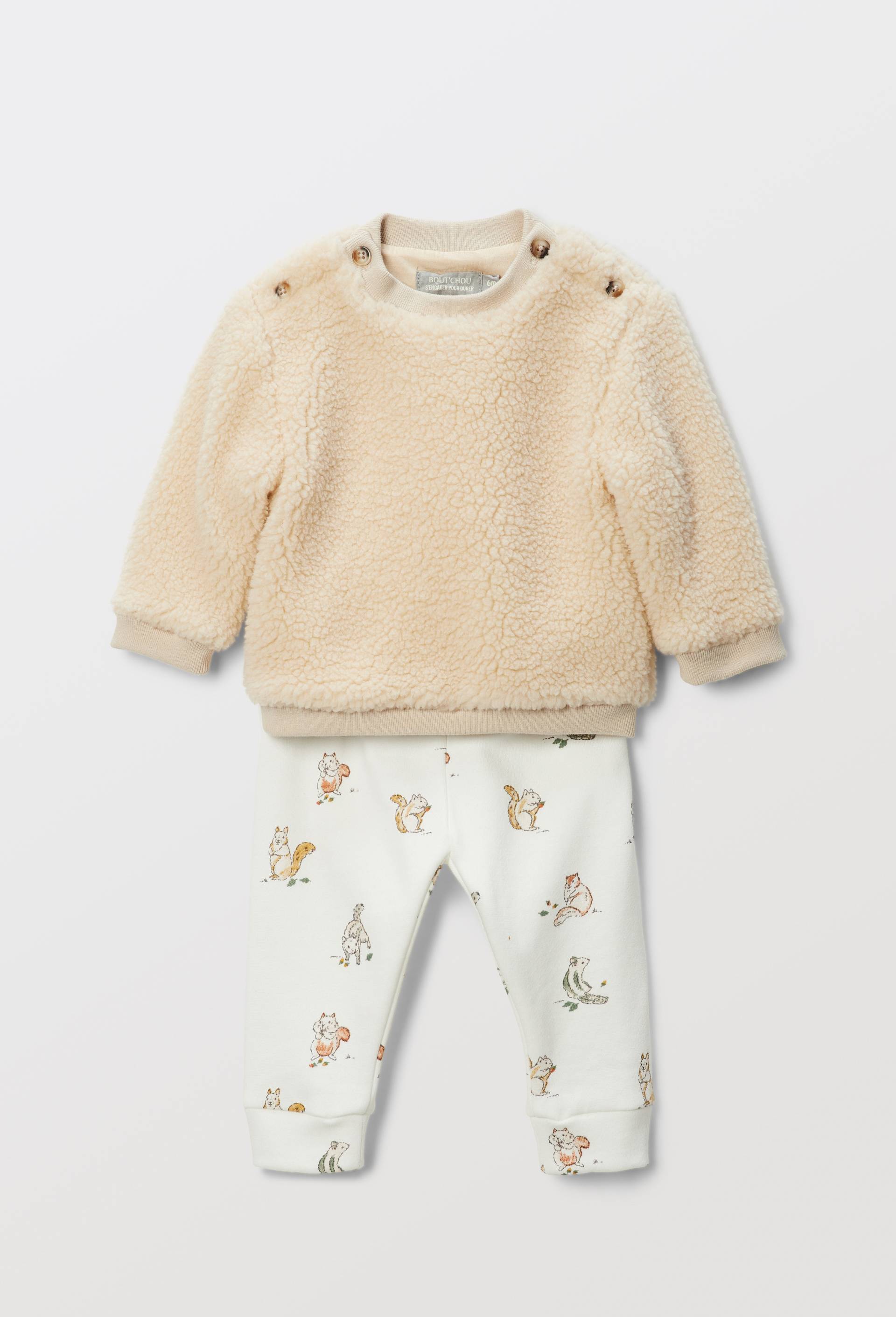 Ensemble sweat en sherpa et legging BEIGE CLAIR pour bébé BOUT'CHOU