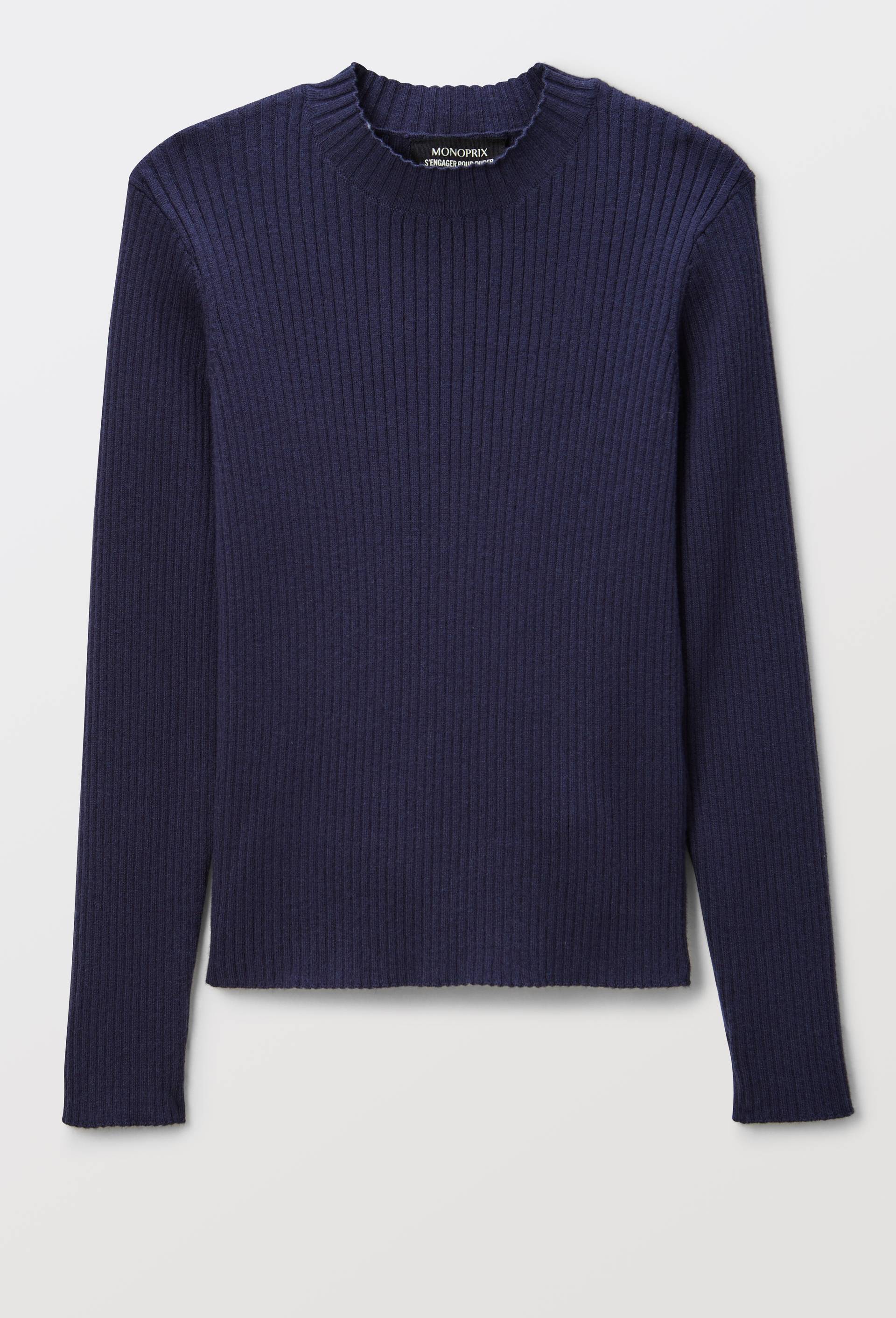 Sous pull uni &agrave; col montant, Bleu fonc&eacute;, swatch image