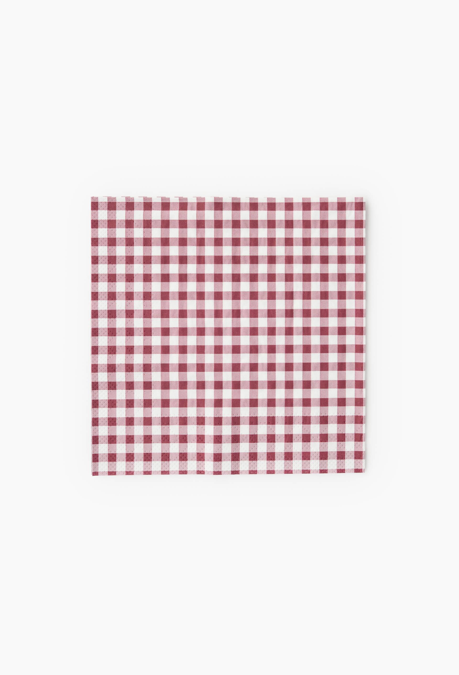 20 serviettes de 33x33cm, imprim&eacute; vichy, Rouge fonc&eacute;, large image number 0.0