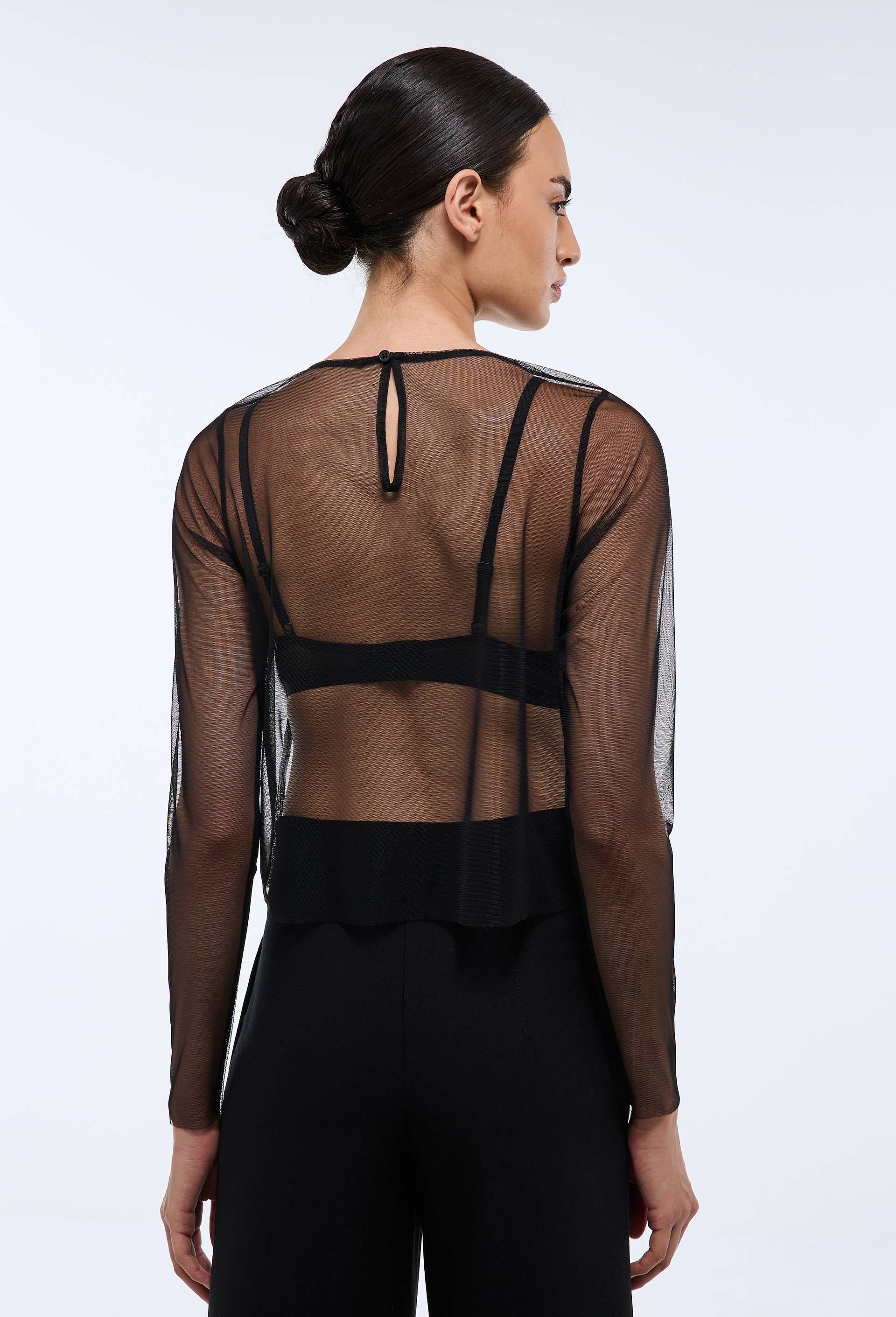 Top transparent avec d&eacute;tails en sequins et perles, Noir, large image number 2