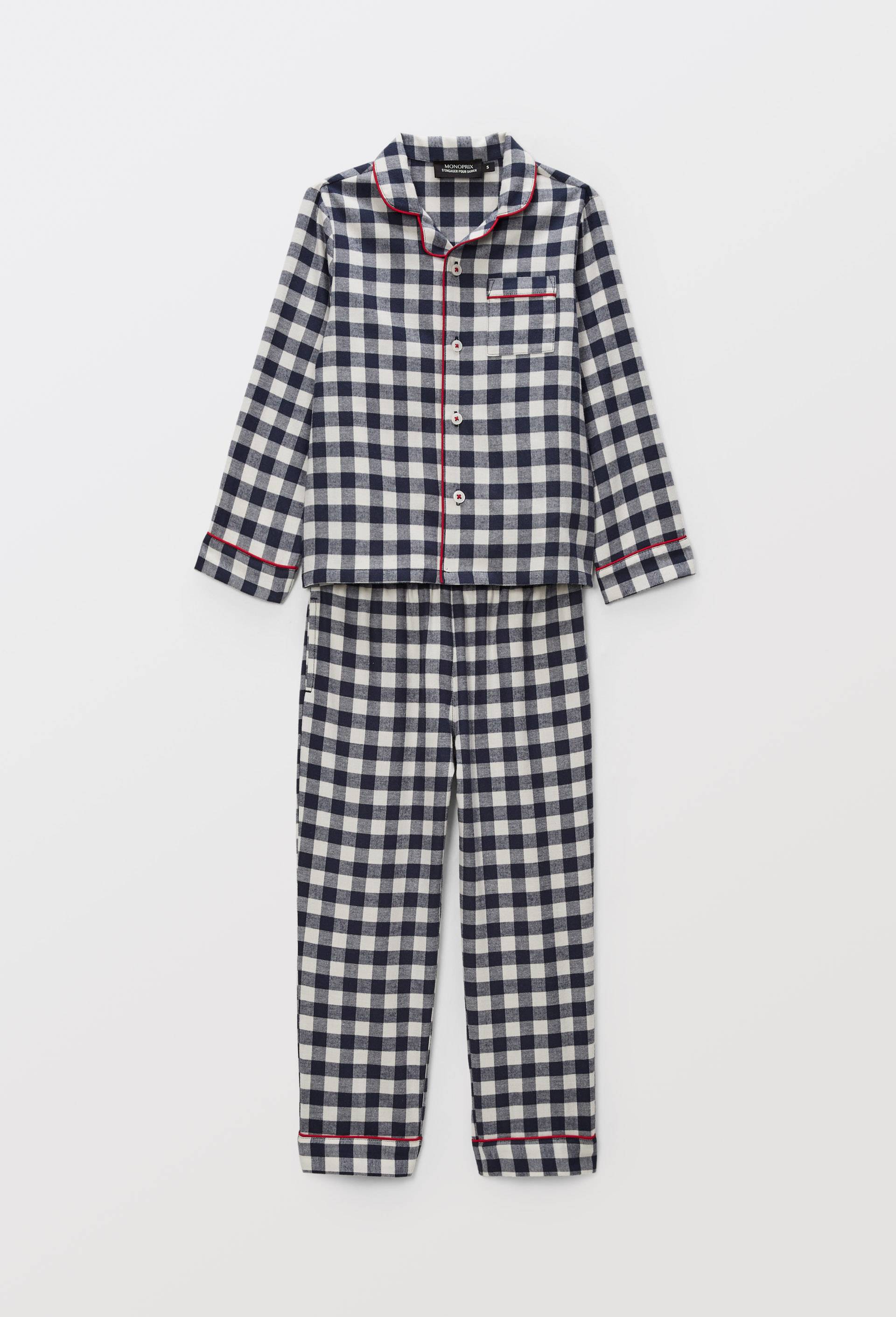 Pyjama chemise manches longues &agrave; carreaux en coton BIO, Bleu fonc&eacute;, large image number 0.0