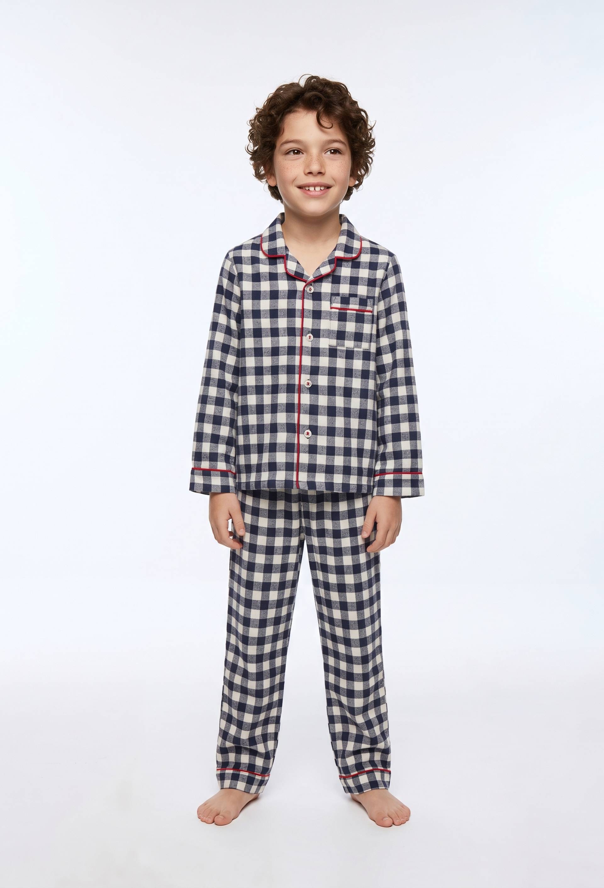 Pyjama chemise manches longues à carreaux en coton BIO