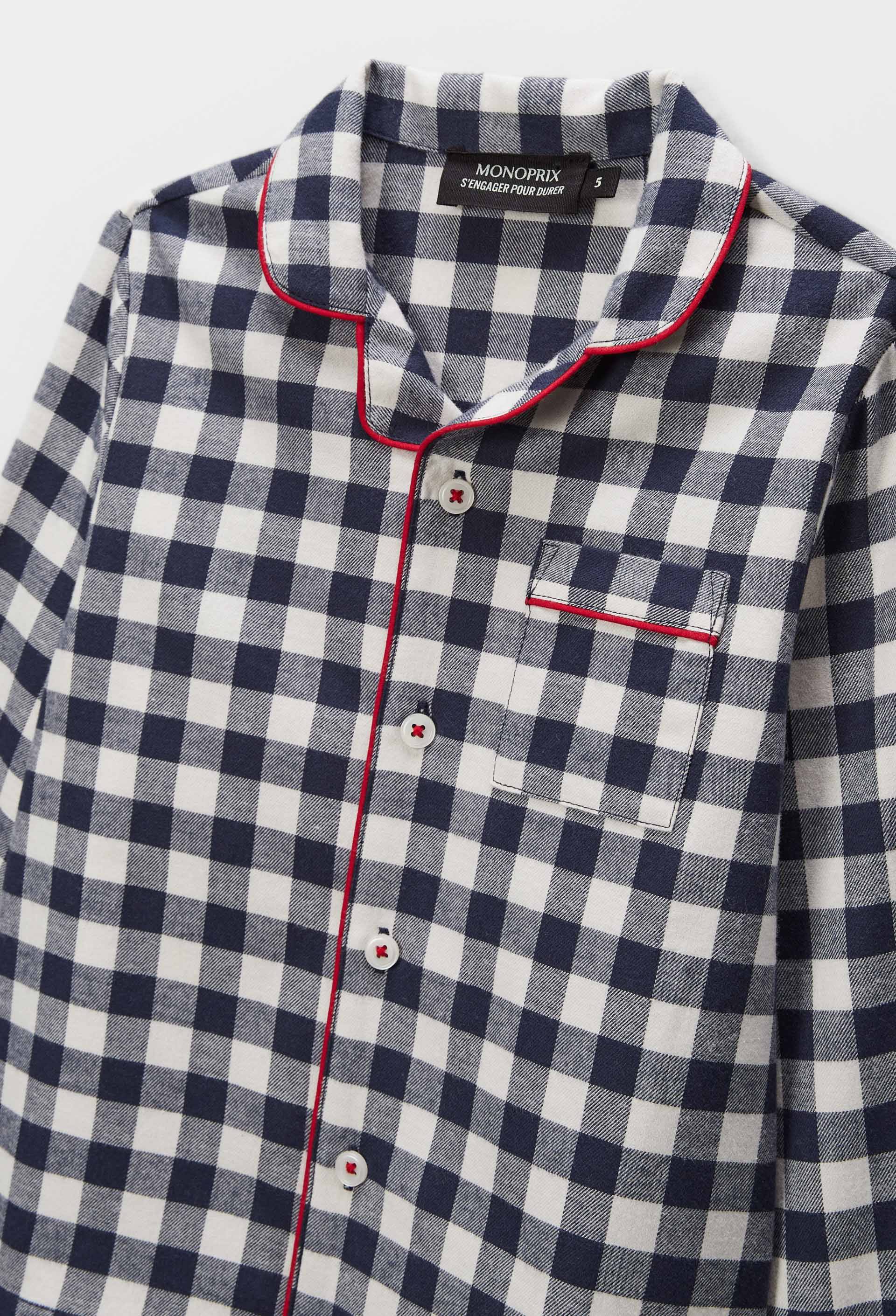 Pyjama chemise manches longues &agrave; carreaux en coton BIO, Bleu fonc&eacute;, large image number 2.0