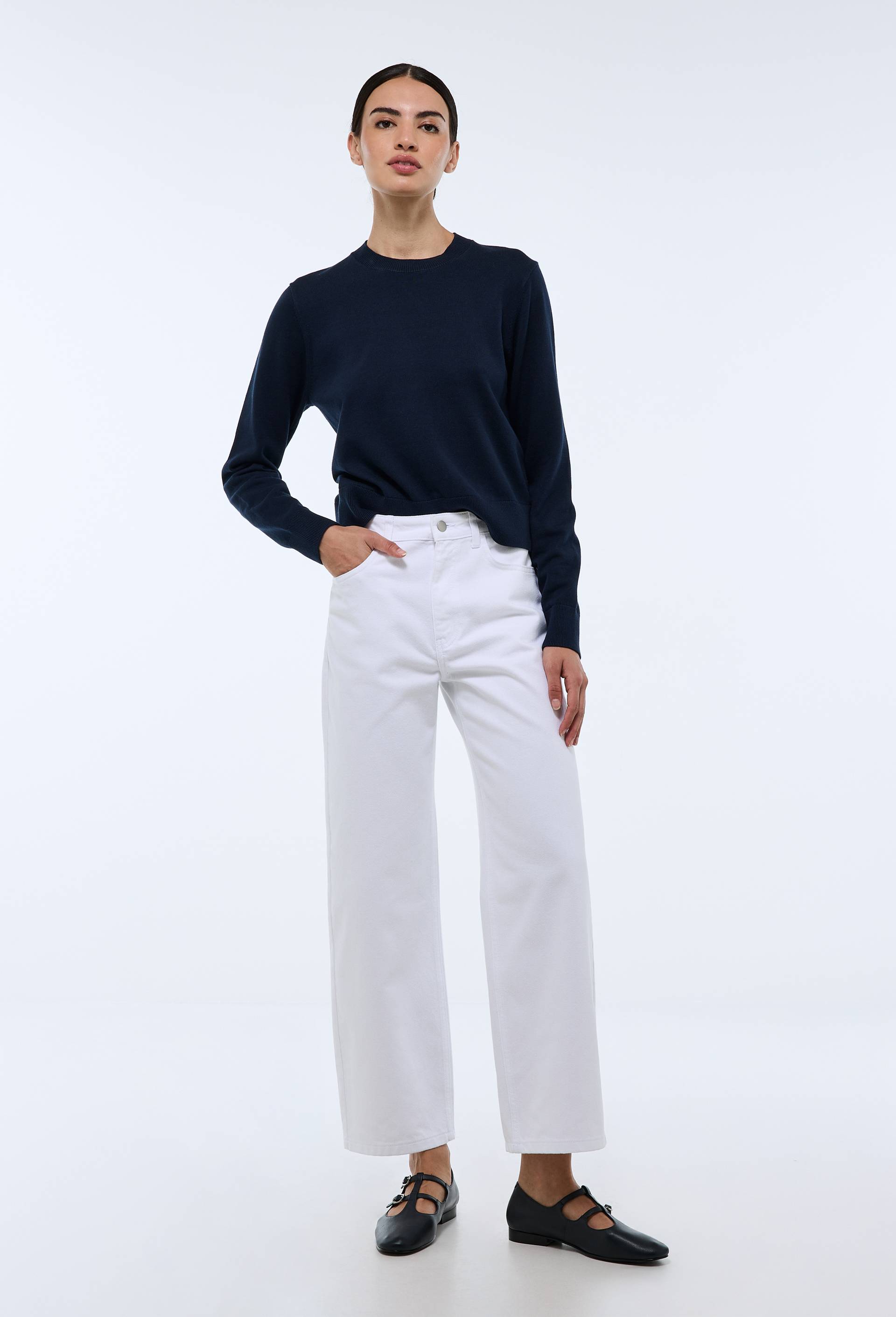 Jean large en coton BLANC pour femme MONOPRIX