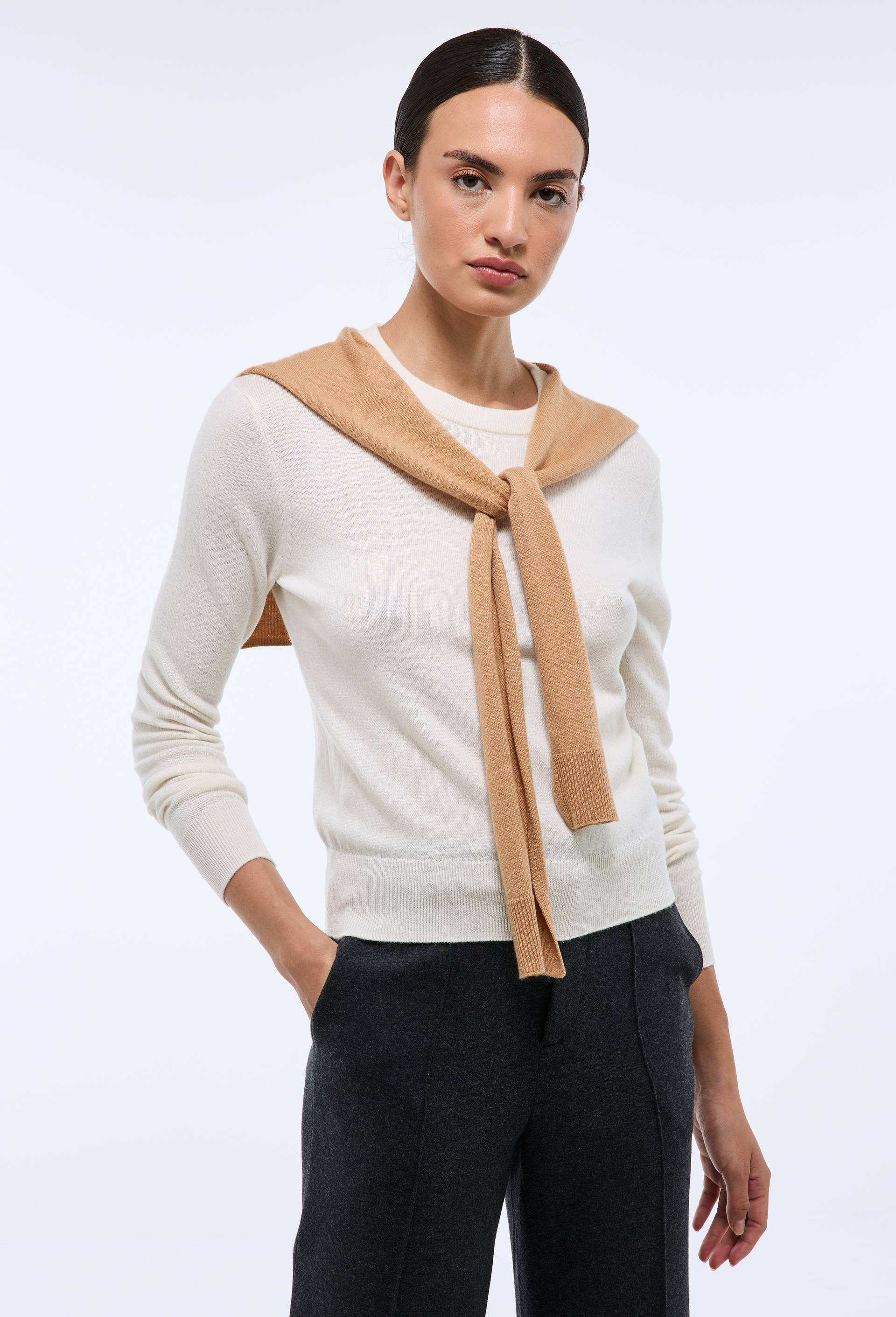 Pull col rond avec manches nouées en trompe-l'oeil - MONOPRIX - Modalova