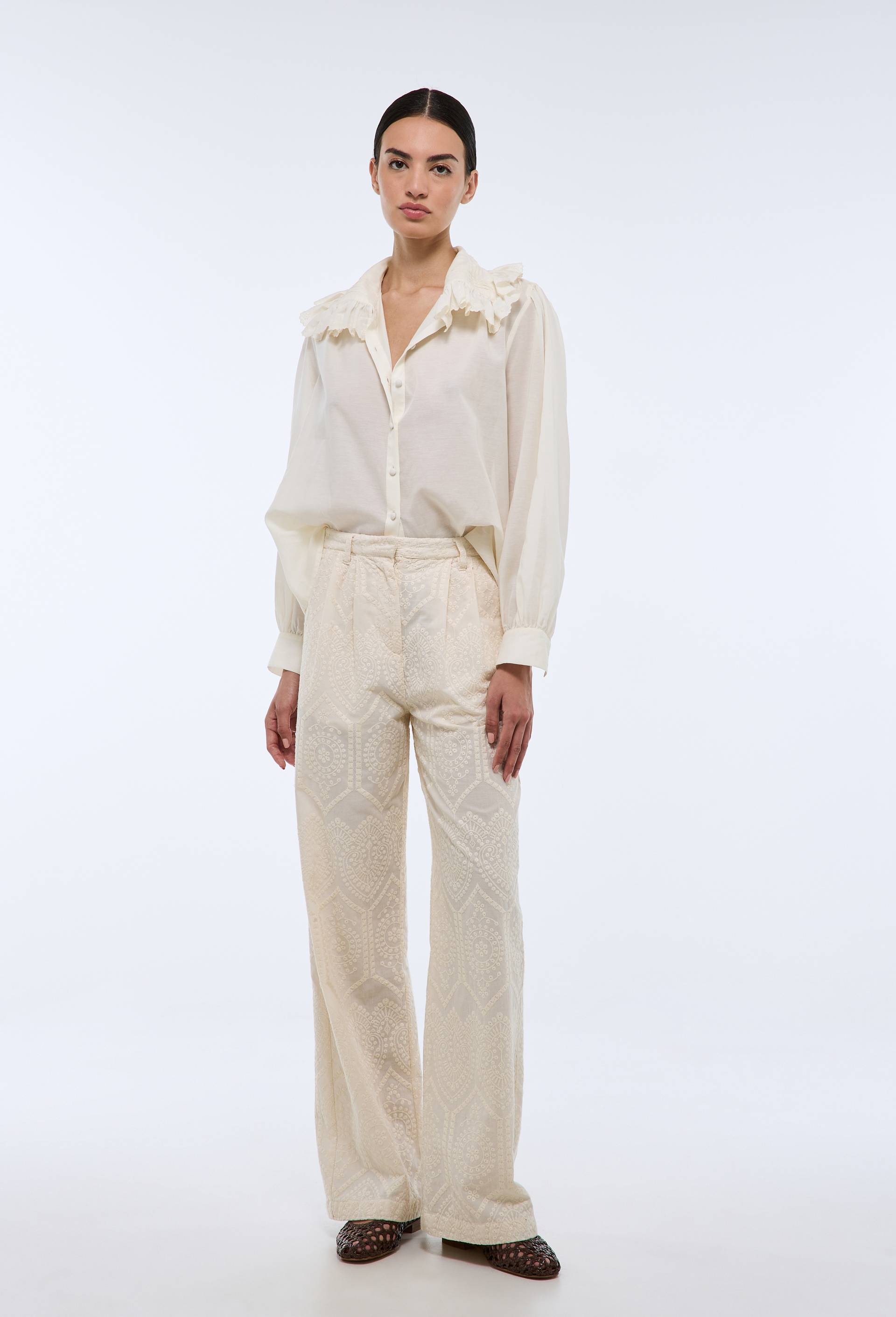 Pantalon large à pinces brodé - MONOPRIX - Modalova