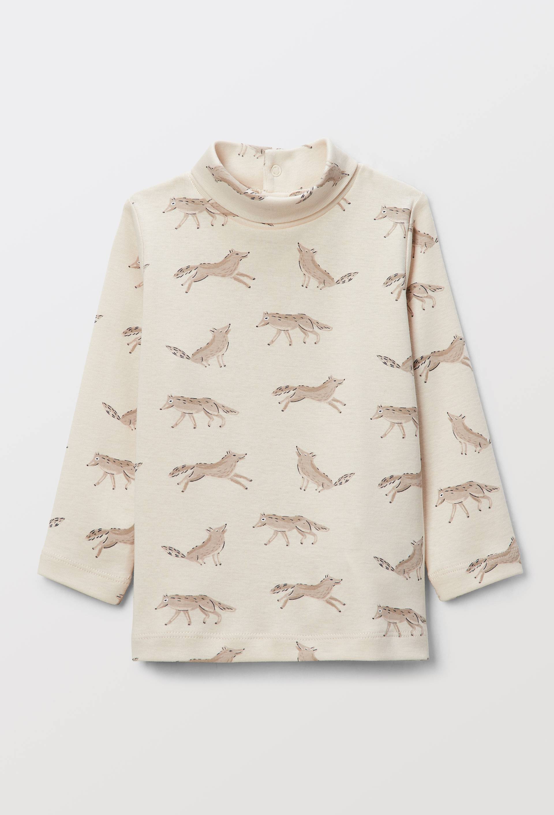 T-shirt manches longues col roul&eacute; imprim&eacute; en coton BIO GOTS, Beige clair, large image number 1
