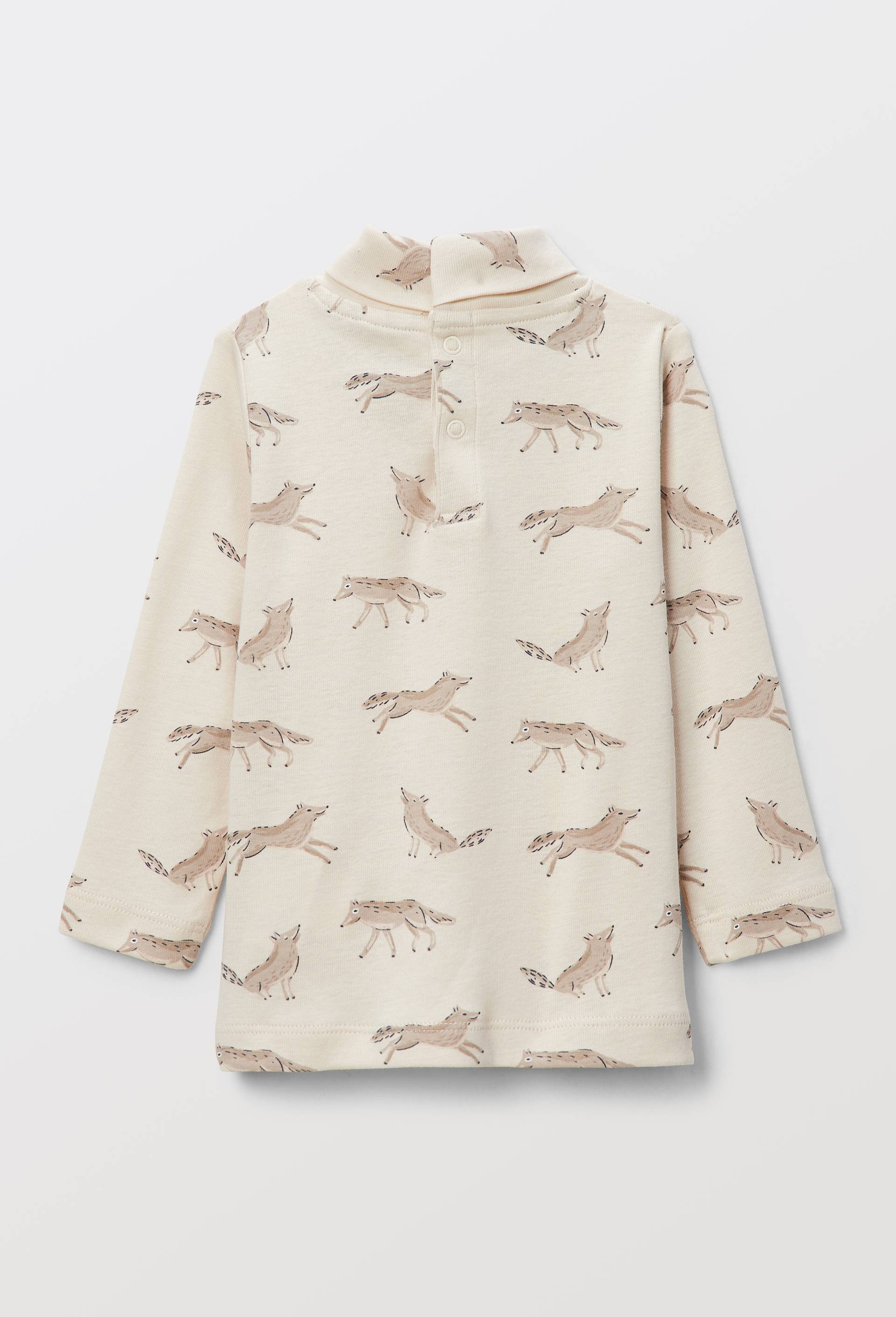 T-shirt manches longues col roul&eacute; imprim&eacute; en coton BIO GOTS, Beige clair, large image number 2