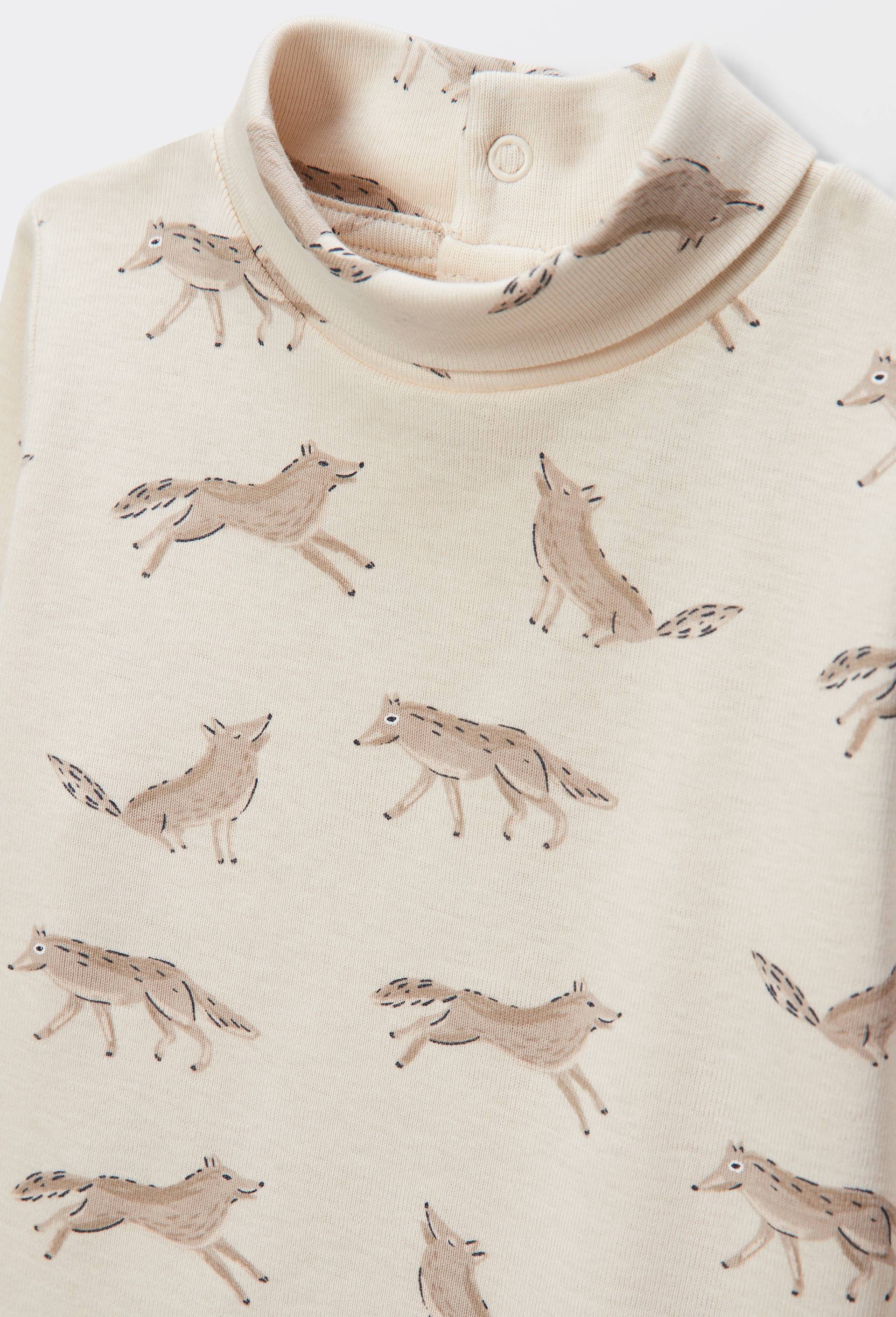 T-shirt manches longues col roul&eacute; imprim&eacute; en coton BIO GOTS, Beige clair, large image number 3