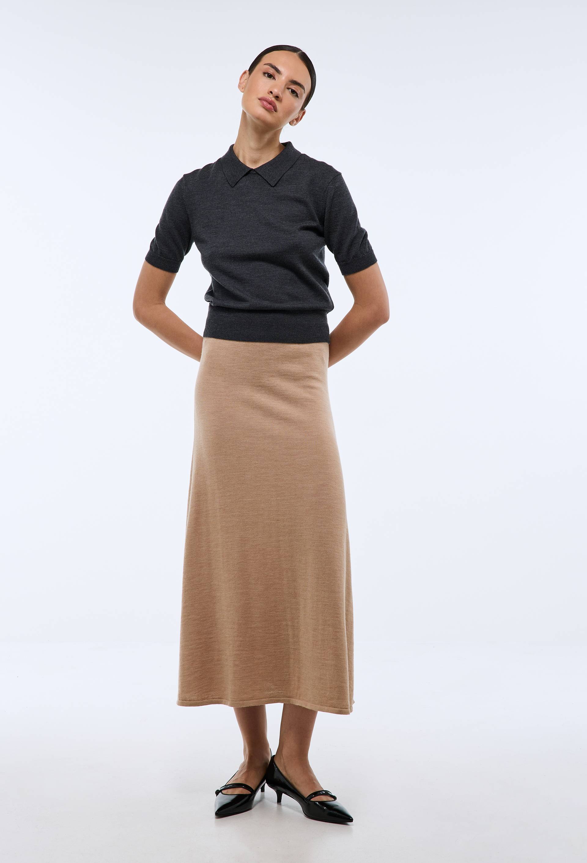 Jupe en laine en maille fine, Beige, large image number 0
