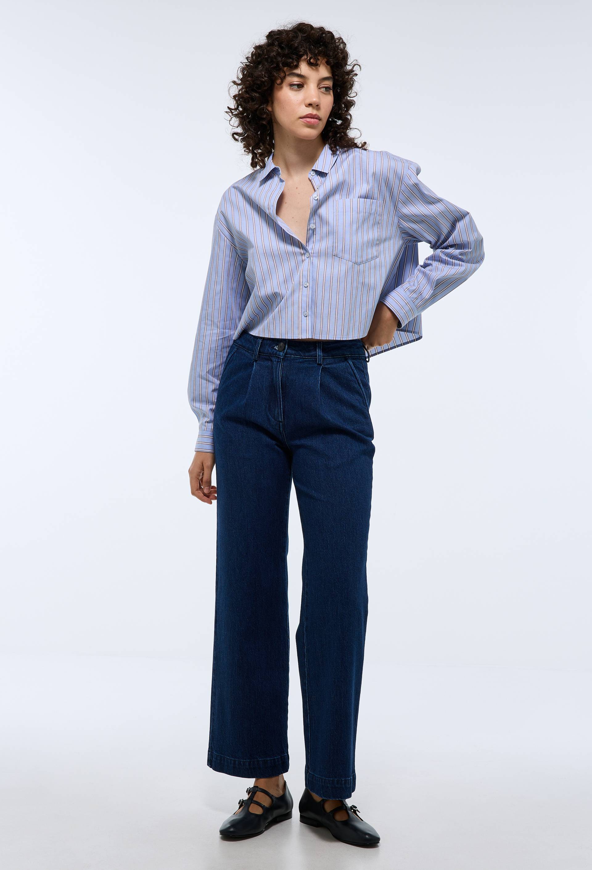 Pantalon large à pince en denim - MONOPRIX - Modalova