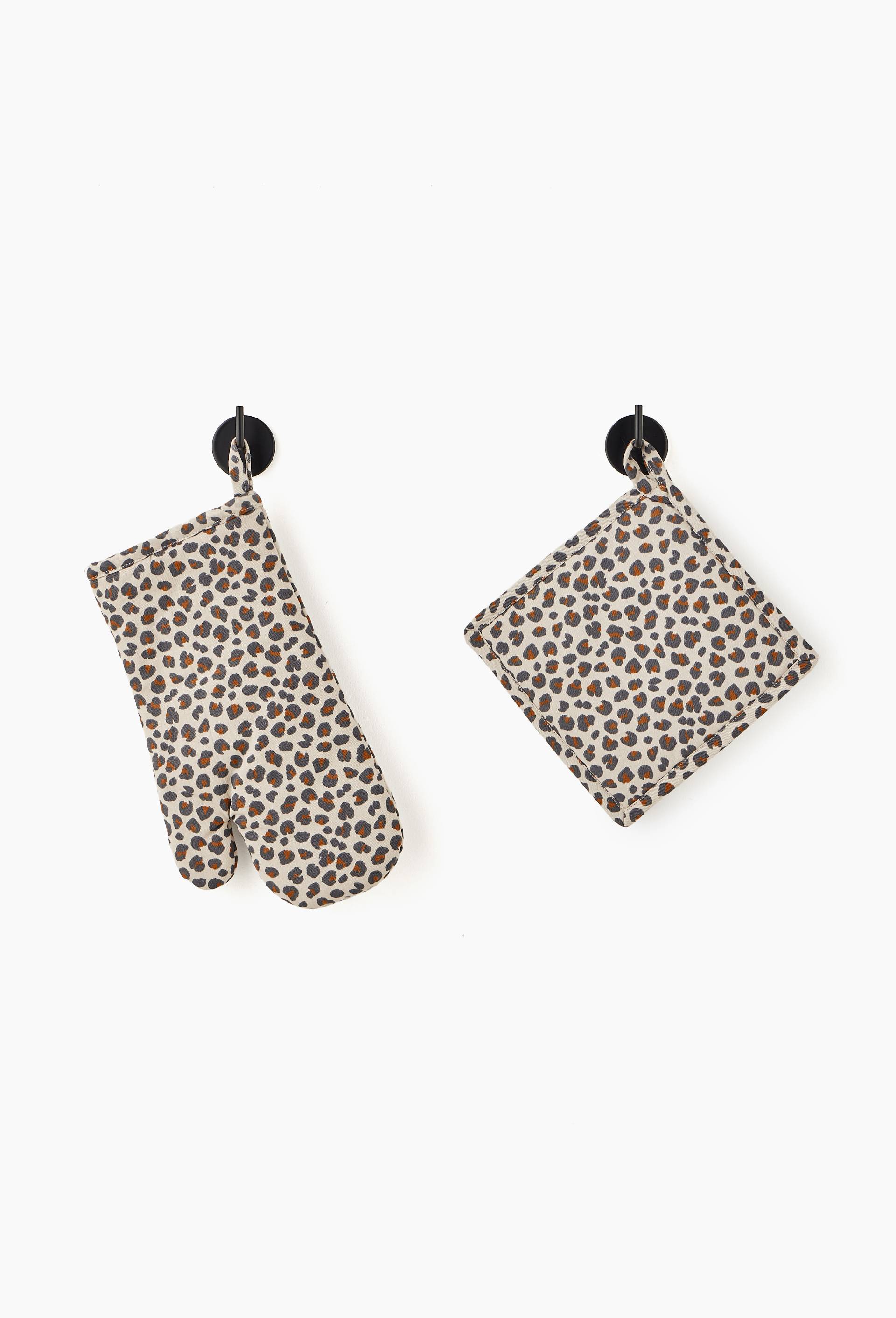 Lot gant et manique imprim&eacute;, 16x33cm + 20x20cm, 100% coton, Beige clair, swatch image