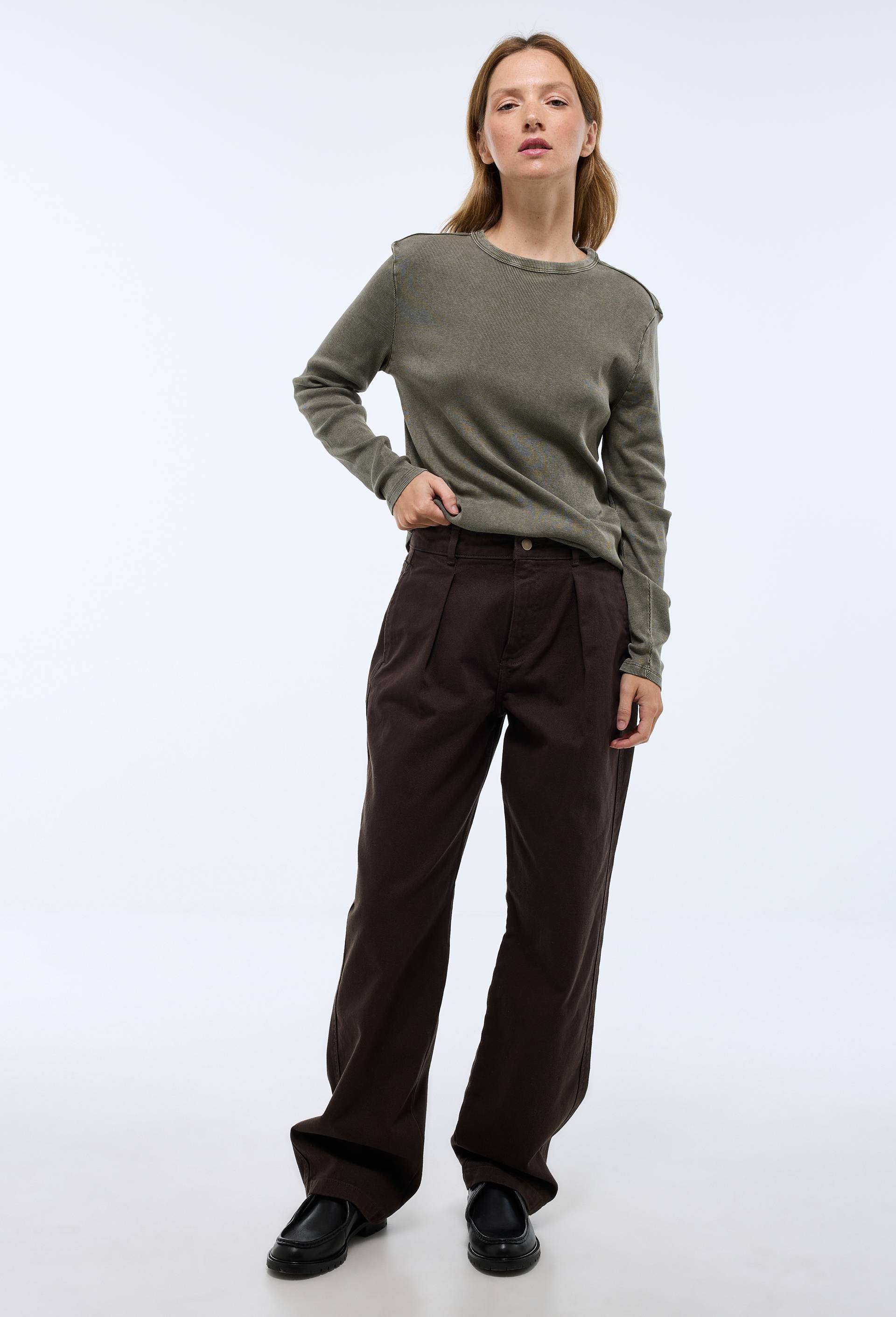 Pantalon &agrave; pince en coton, Brun, large image number 0