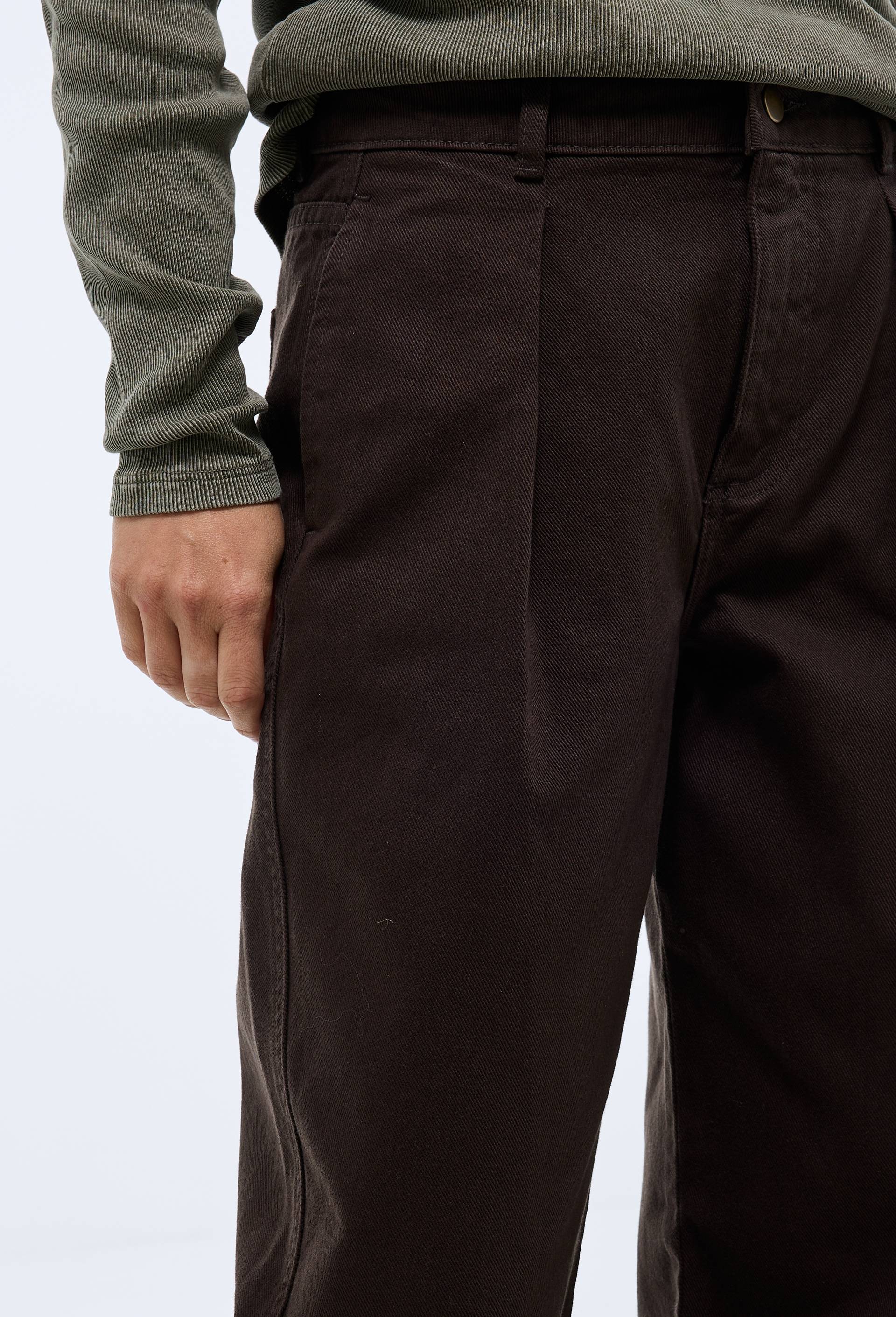 Pantalon &agrave; pince en coton, Brun, large image number 1.0