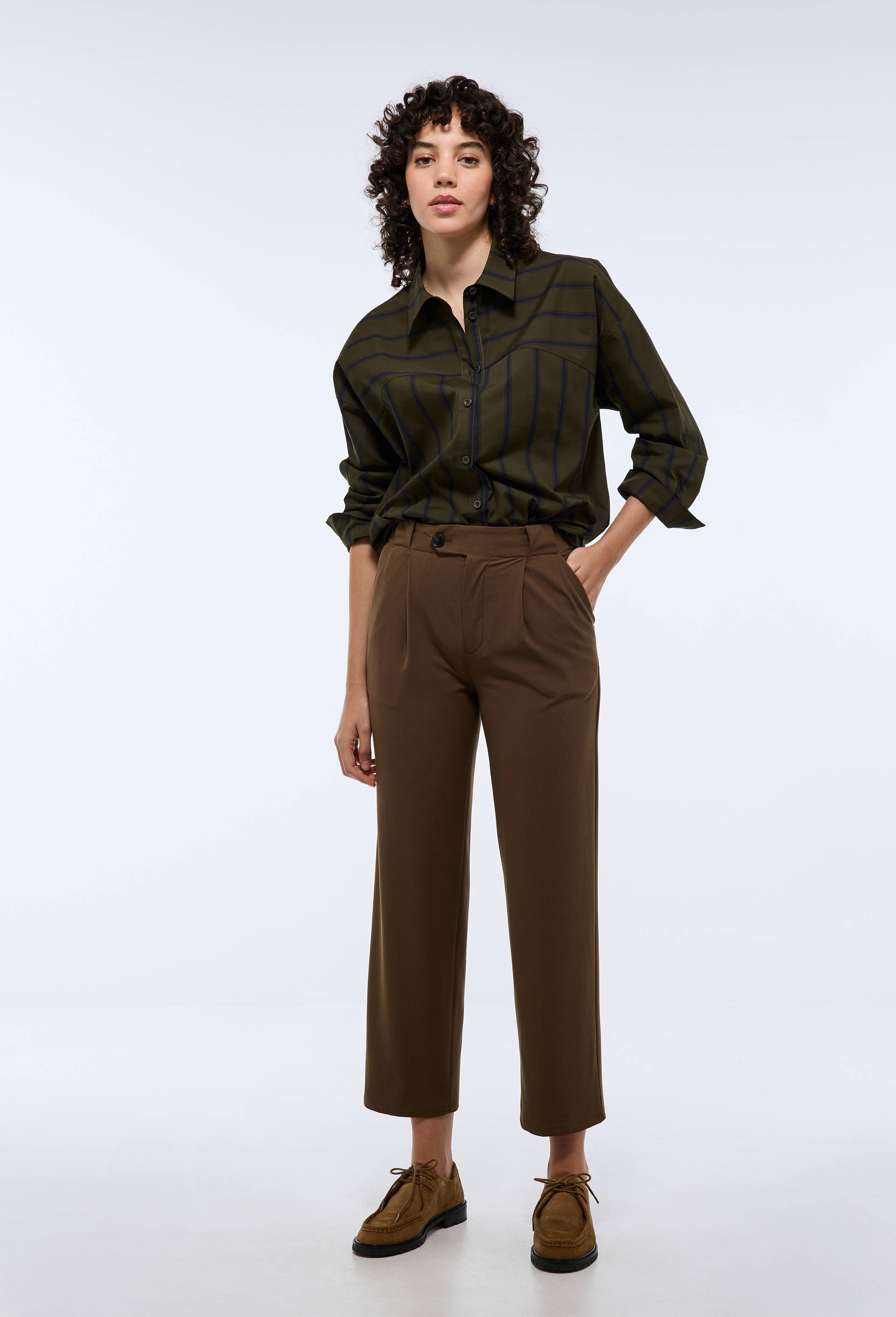 Pantalon droit taille haute, Brun, large image number 0