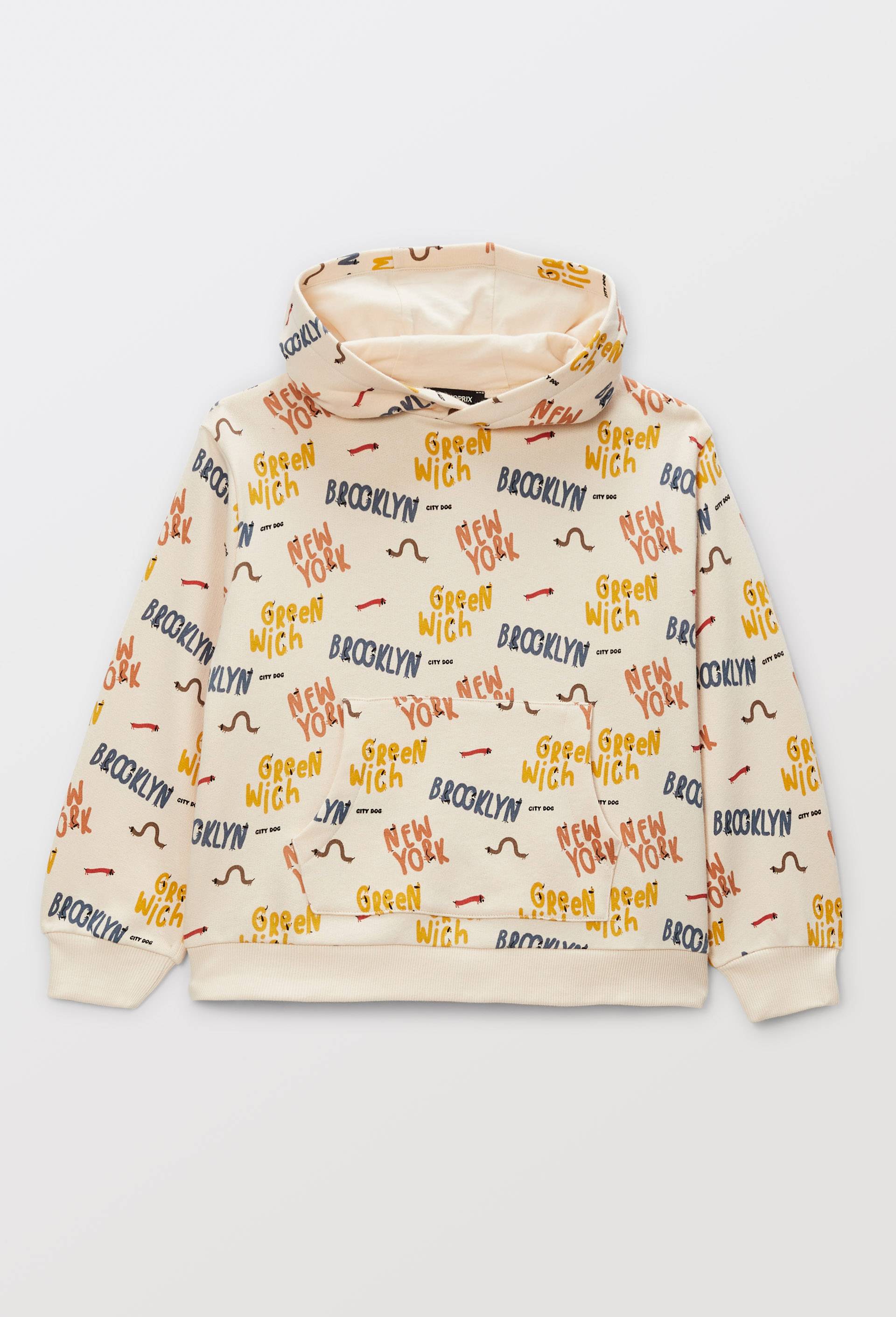 Sweat &agrave; capuche imprim&eacute; en coton BIO GOTS, Beige clair, large image number 0