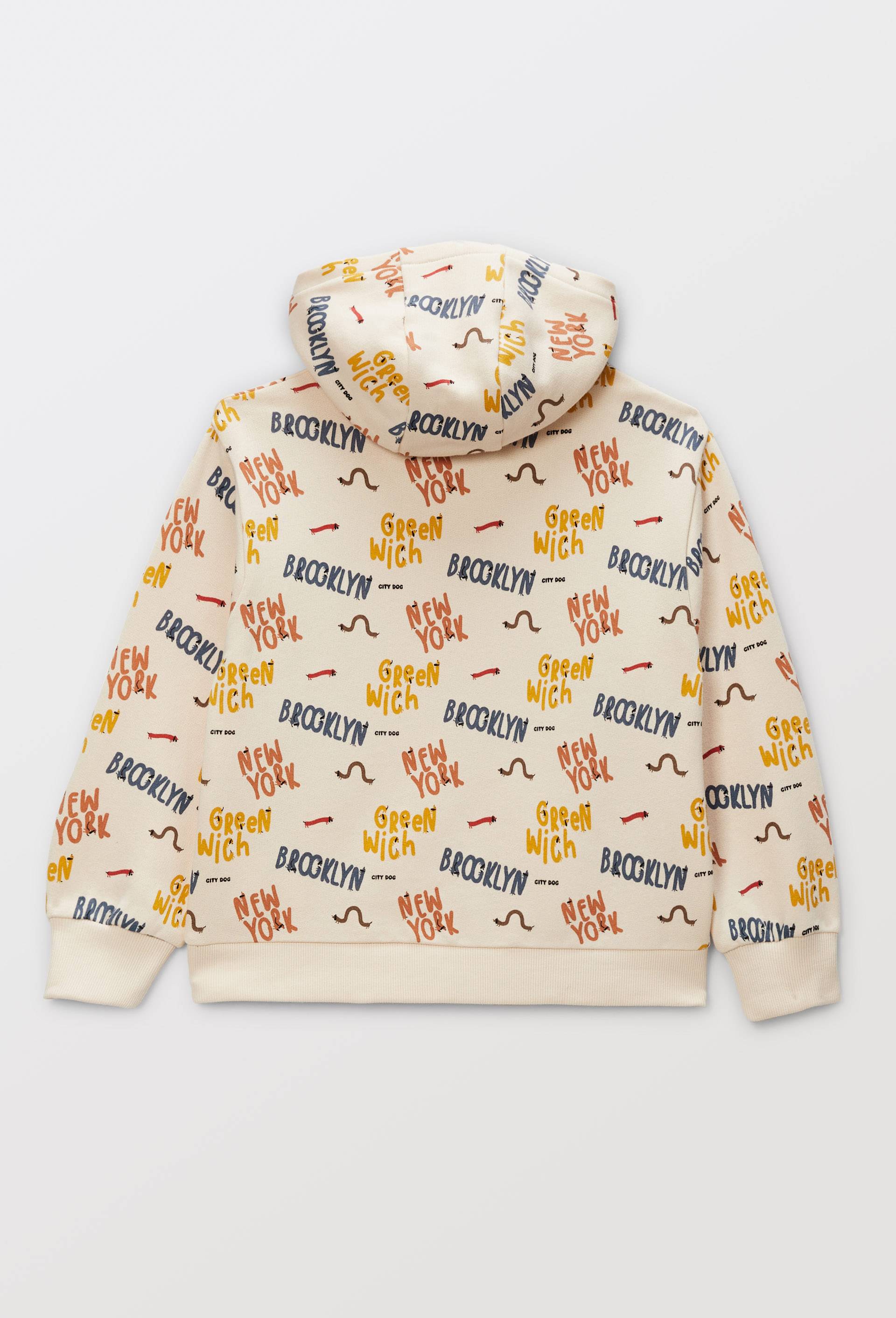 Sweat &agrave; capuche imprim&eacute; en coton BIO GOTS, Beige clair, large image number 1