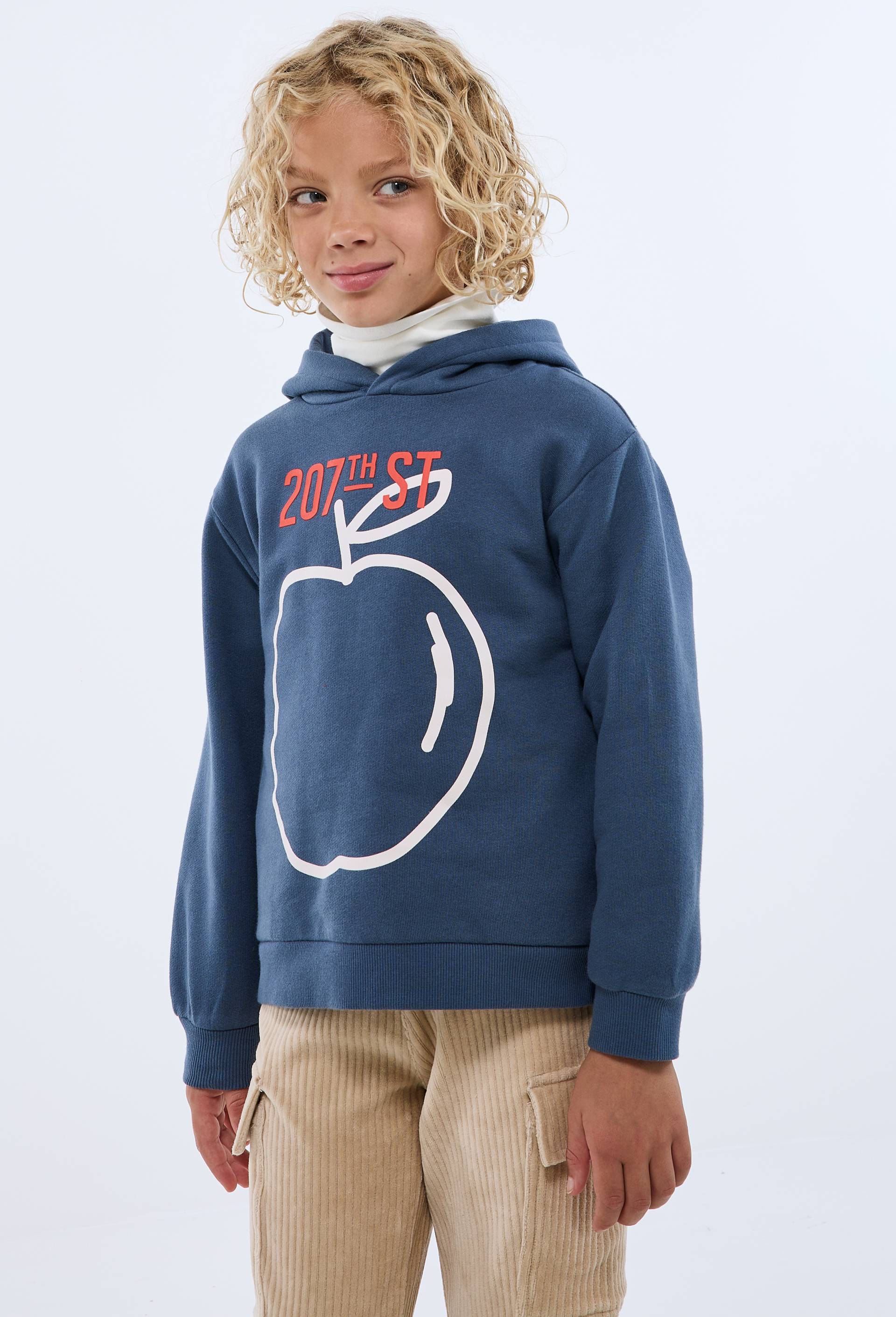 Sweat &agrave; capuche imprim&eacute; en coton BIO GOTS, Bleu fonc&eacute;, large image number 1