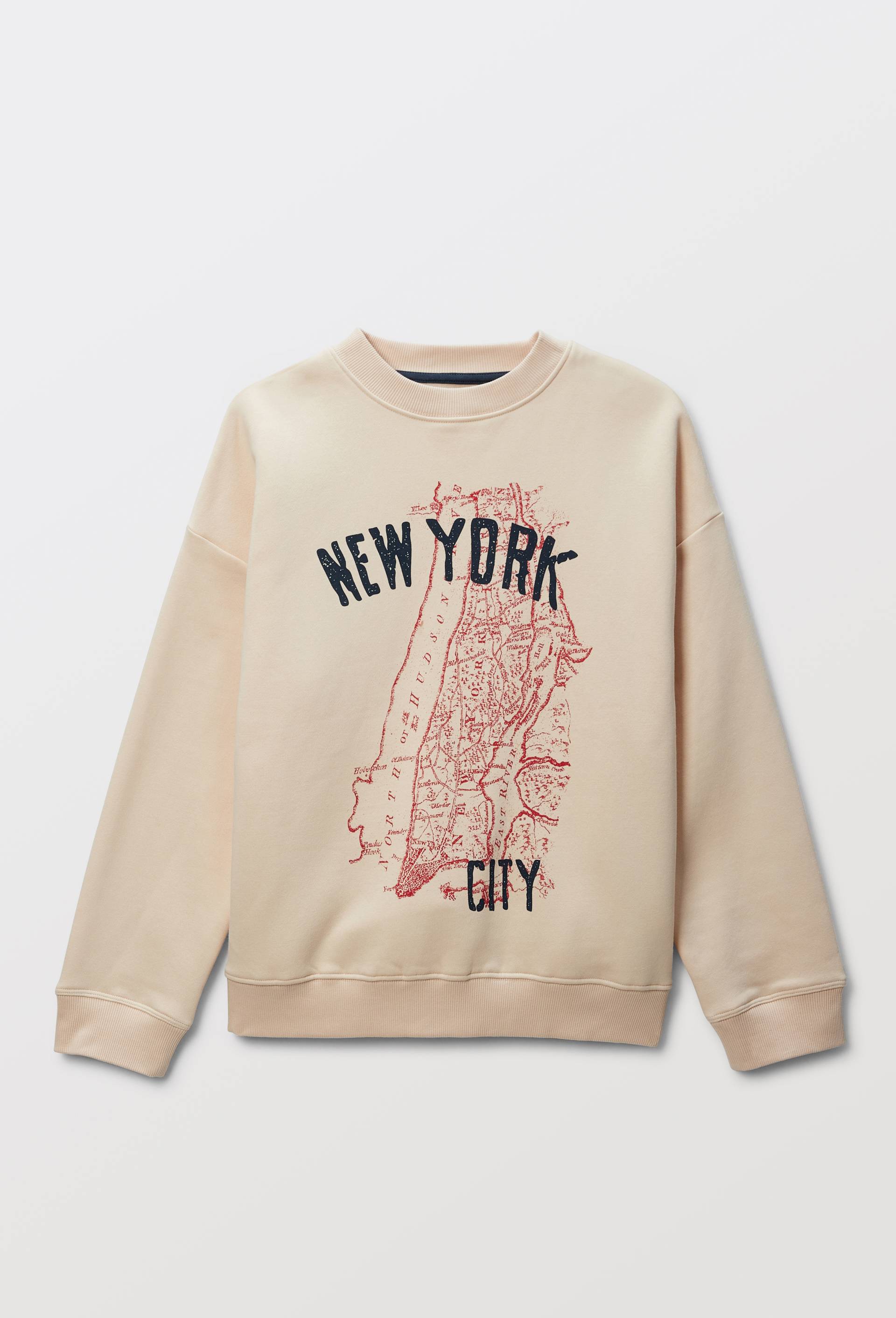 Sweat col rond imprim&eacute; en coton BIO GOTS, Beige clair, large image number 1