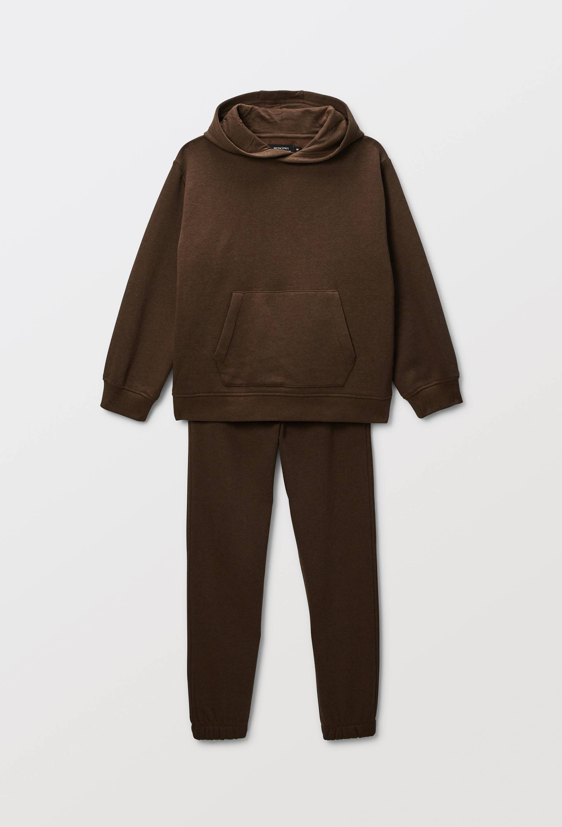 Set sweat &agrave; capuche et jogging uni en coton BIO GOTS, Brun, large image number 1