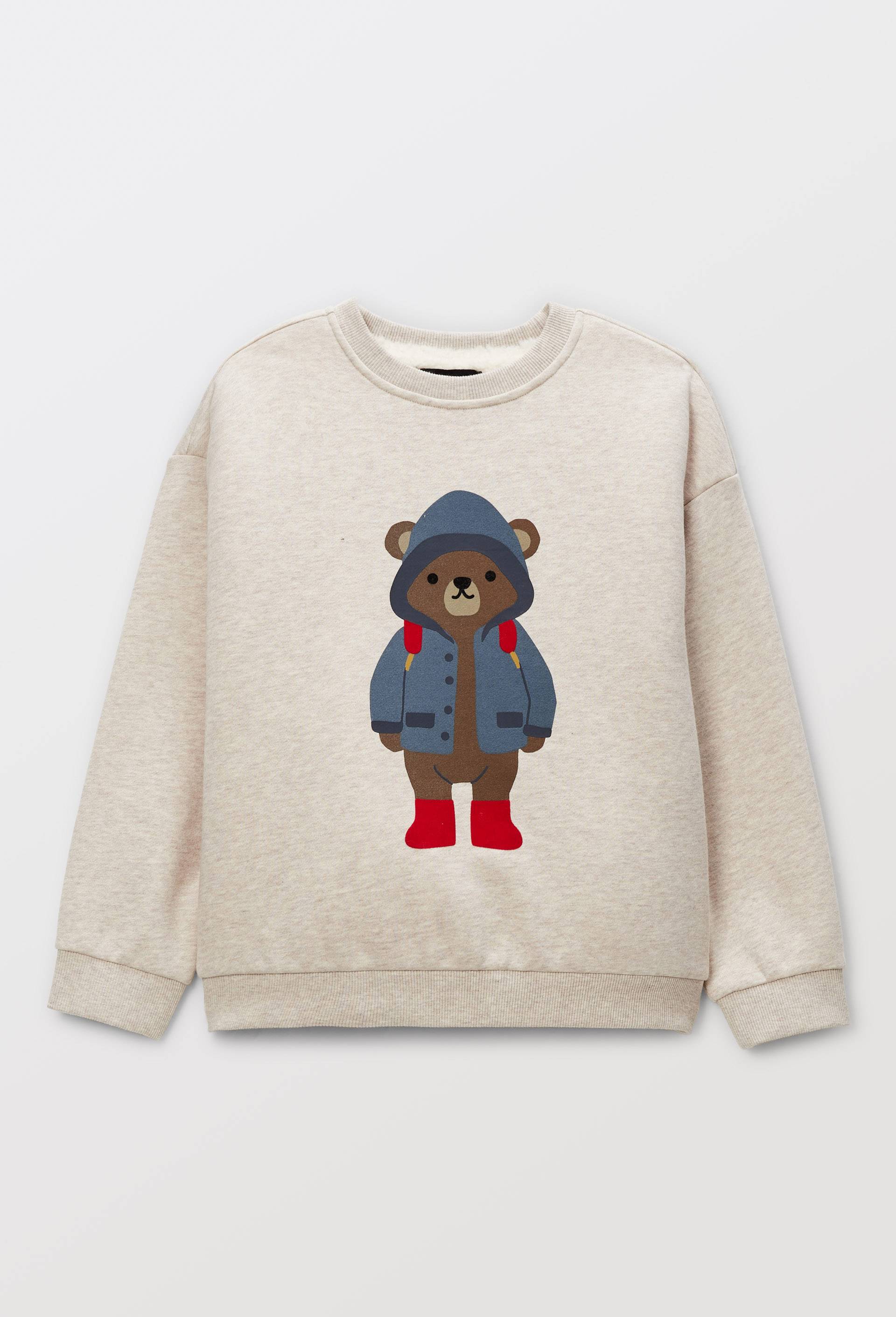 Sweat col rond imprim&eacute; en coton BIO GOTS, Ecru, large image number 0.0