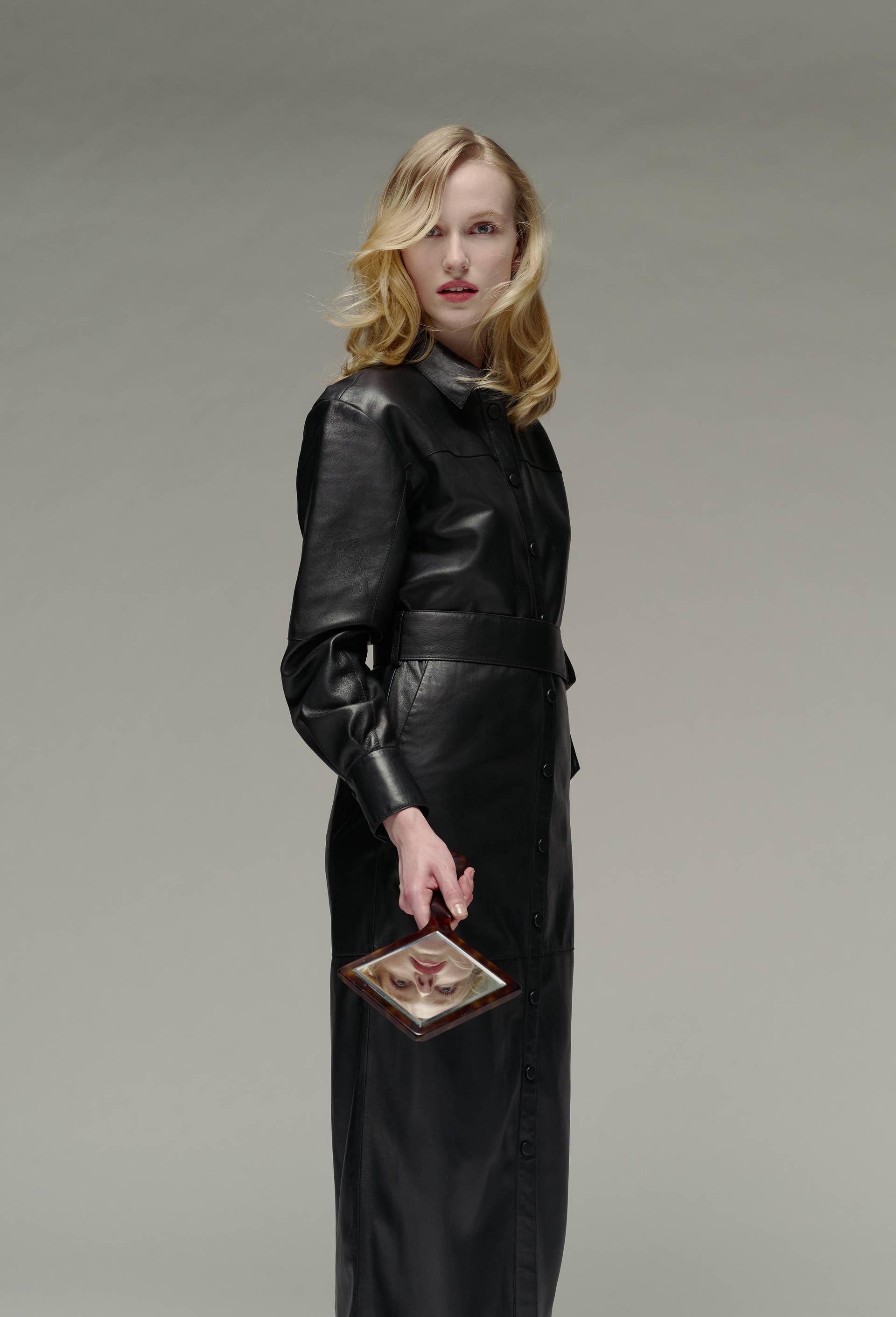 Robe longue col chemise en cuir NOIR pour femme MONOPRIX PREMIUM