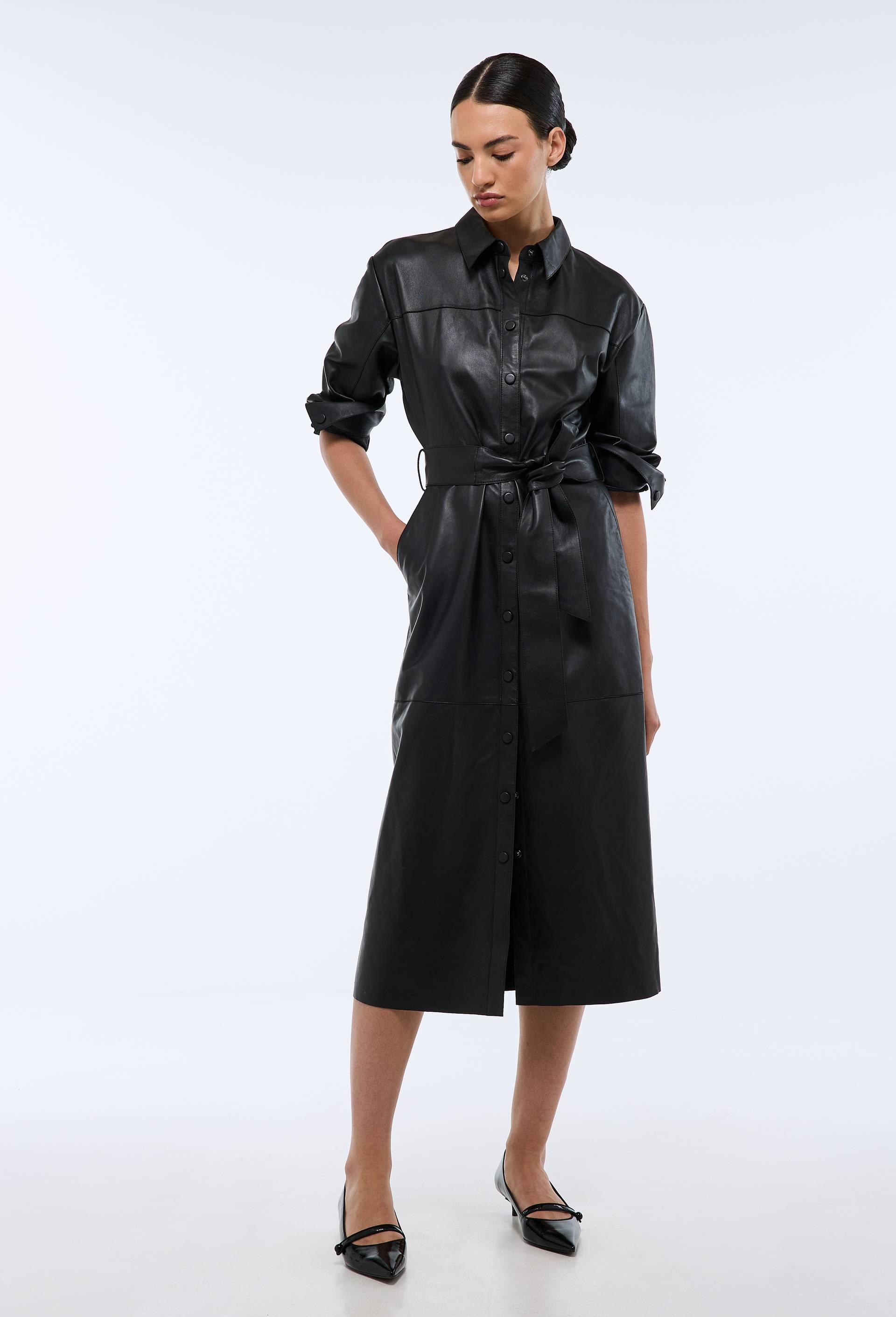 Robe Chemise Robe Cuir Noir Robe Chemise Robe Imitation Cuir