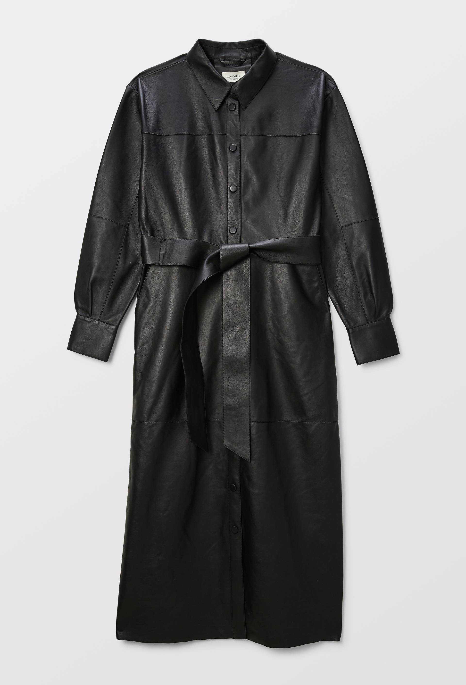 Robe longue col chemise en cuir NOIR pour femme MONOPRIX PREMIUM