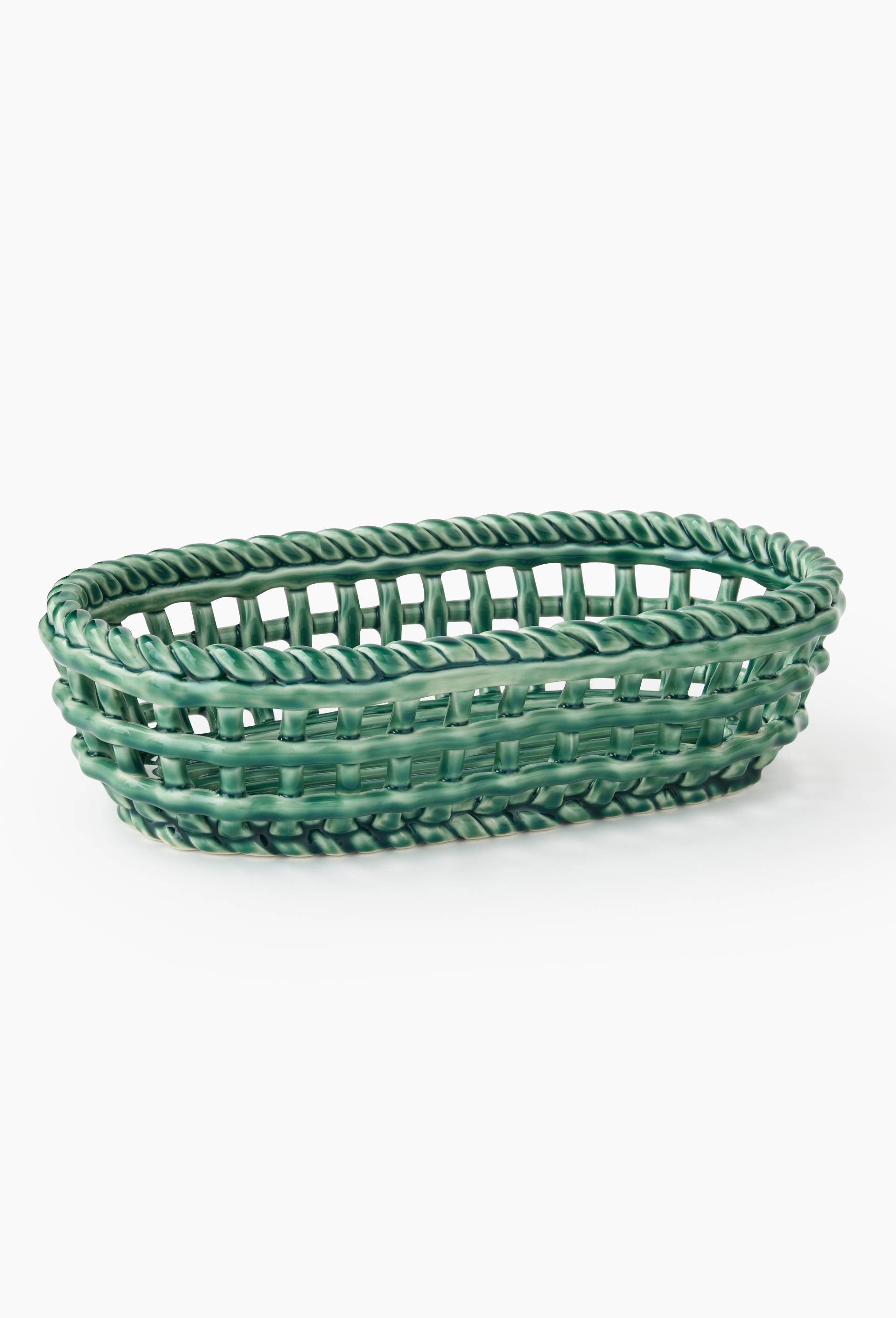 Corbeille ovale en c&eacute;ramique, 27x15cm, Vert fonc&eacute;, large image number 0.0