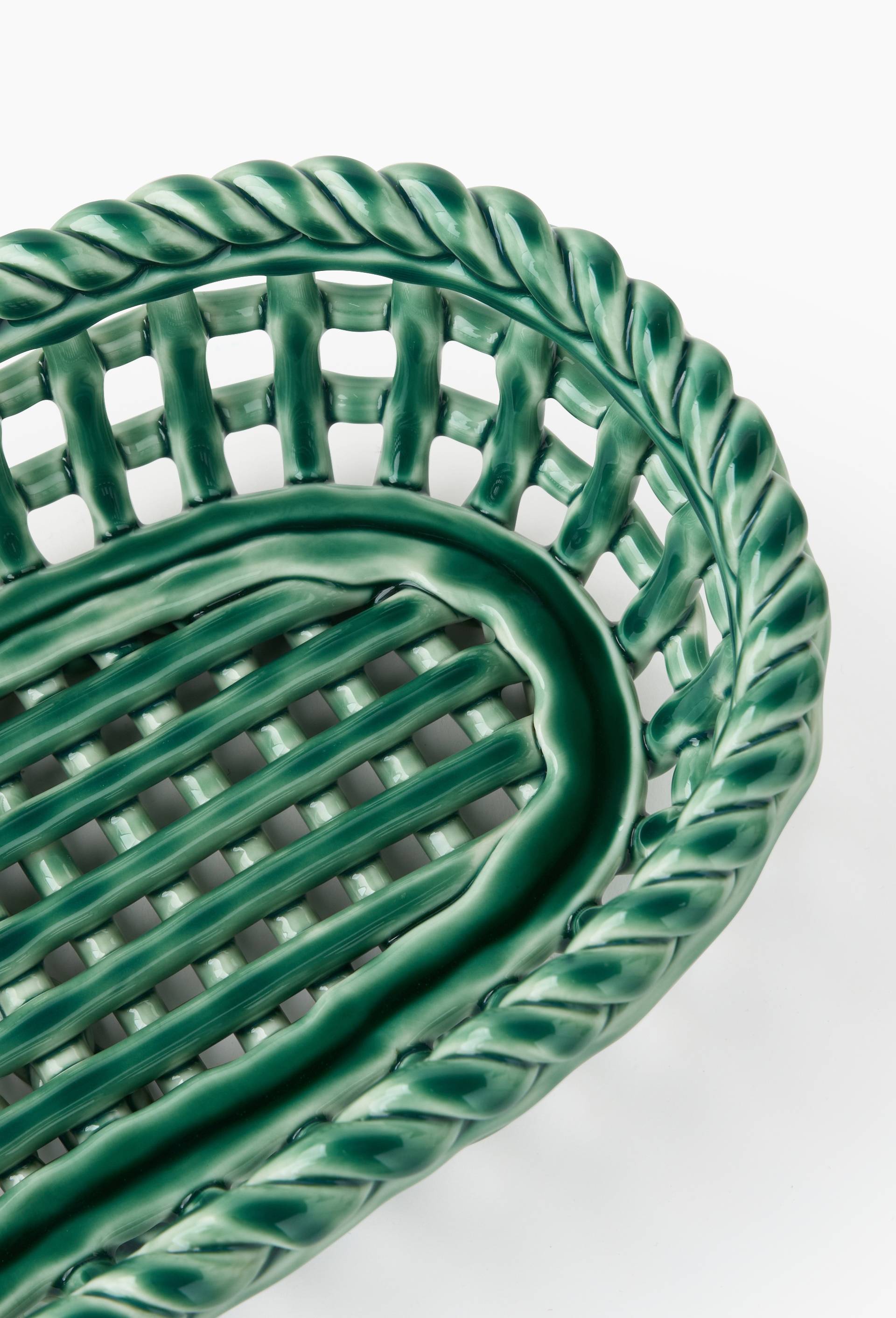Corbeille ovale en c&eacute;ramique, 27x15cm, Vert fonc&eacute;, large image number 1