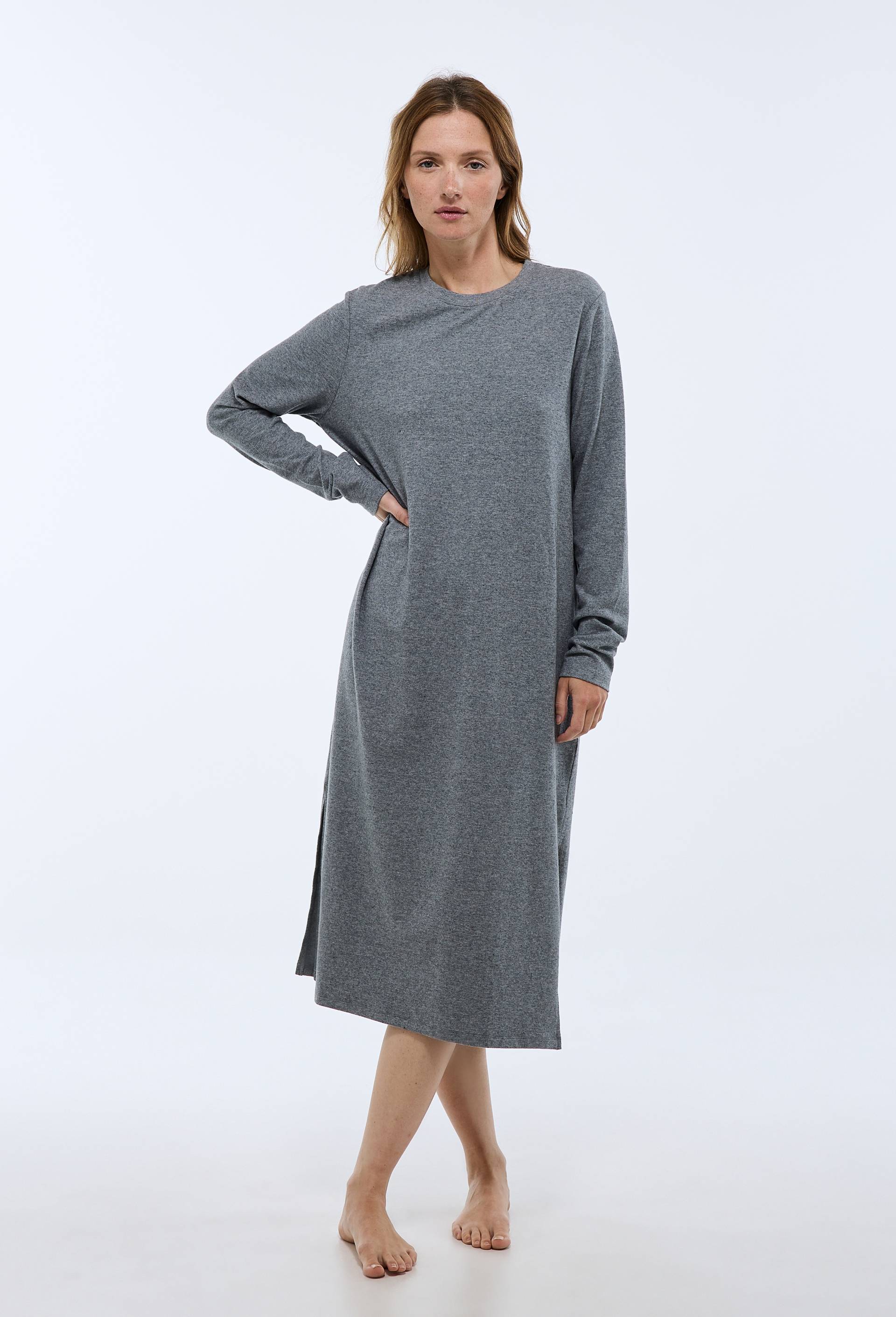 Chemise de nuit unie en coton et modal, Gris fonc&eacute;, swatch image