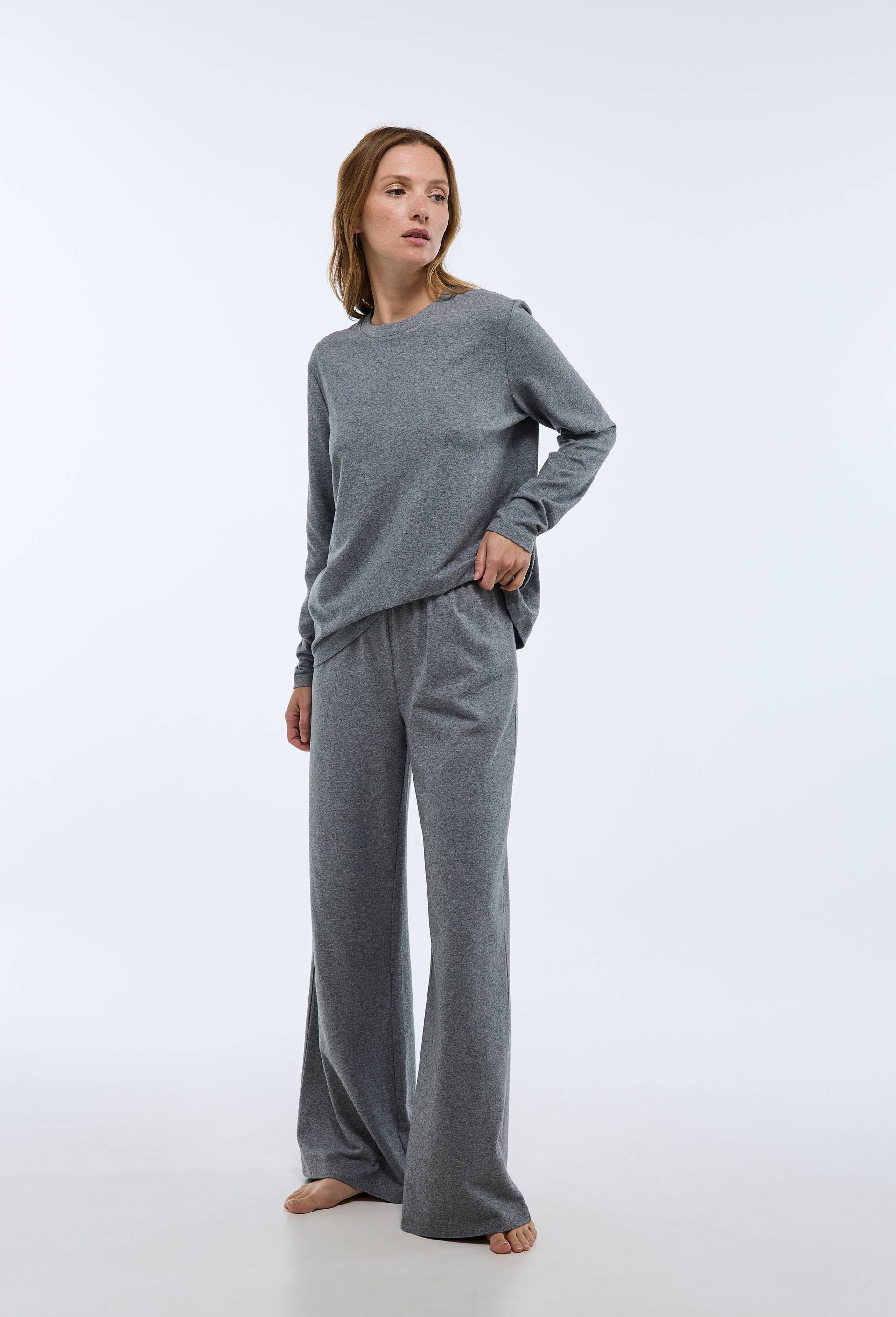 Pantalon uni en coton et modal, Gris fonc&eacute;, swatch image
