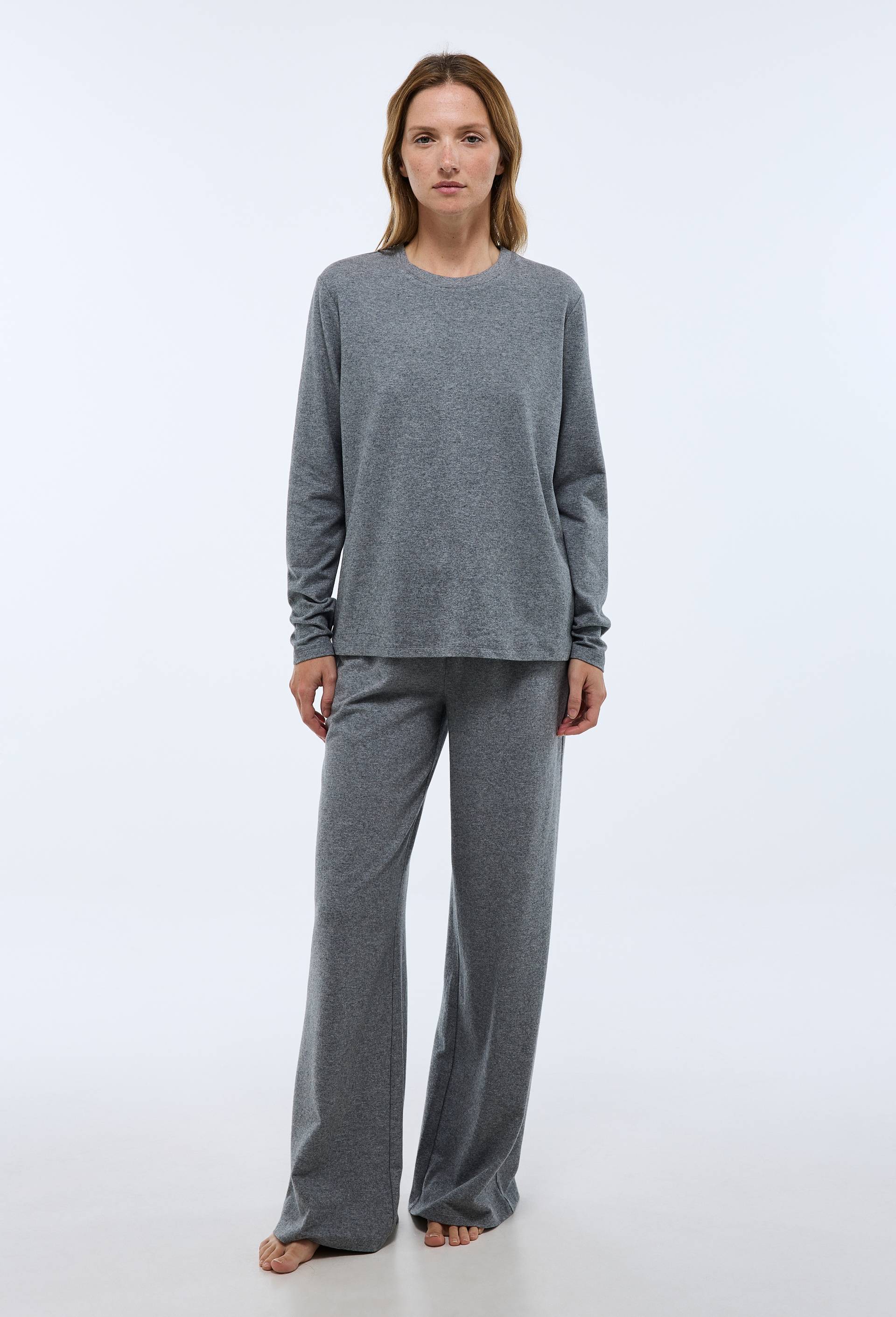 T-shirt uni en coton et modal, Gris fonc&eacute;, large image number 0.0