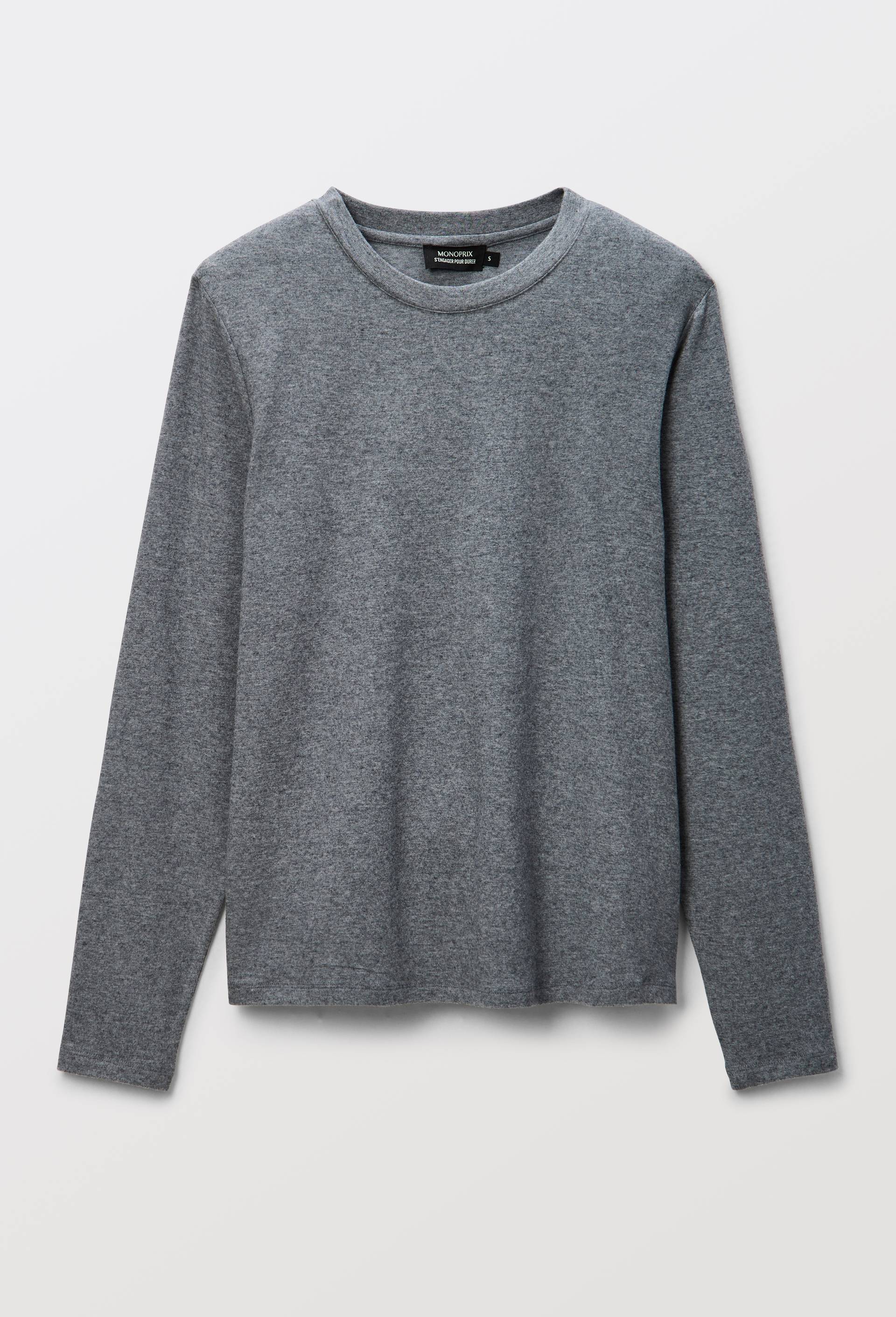 T-shirt uni en coton et modal, Gris fonc&eacute;, large image number 2