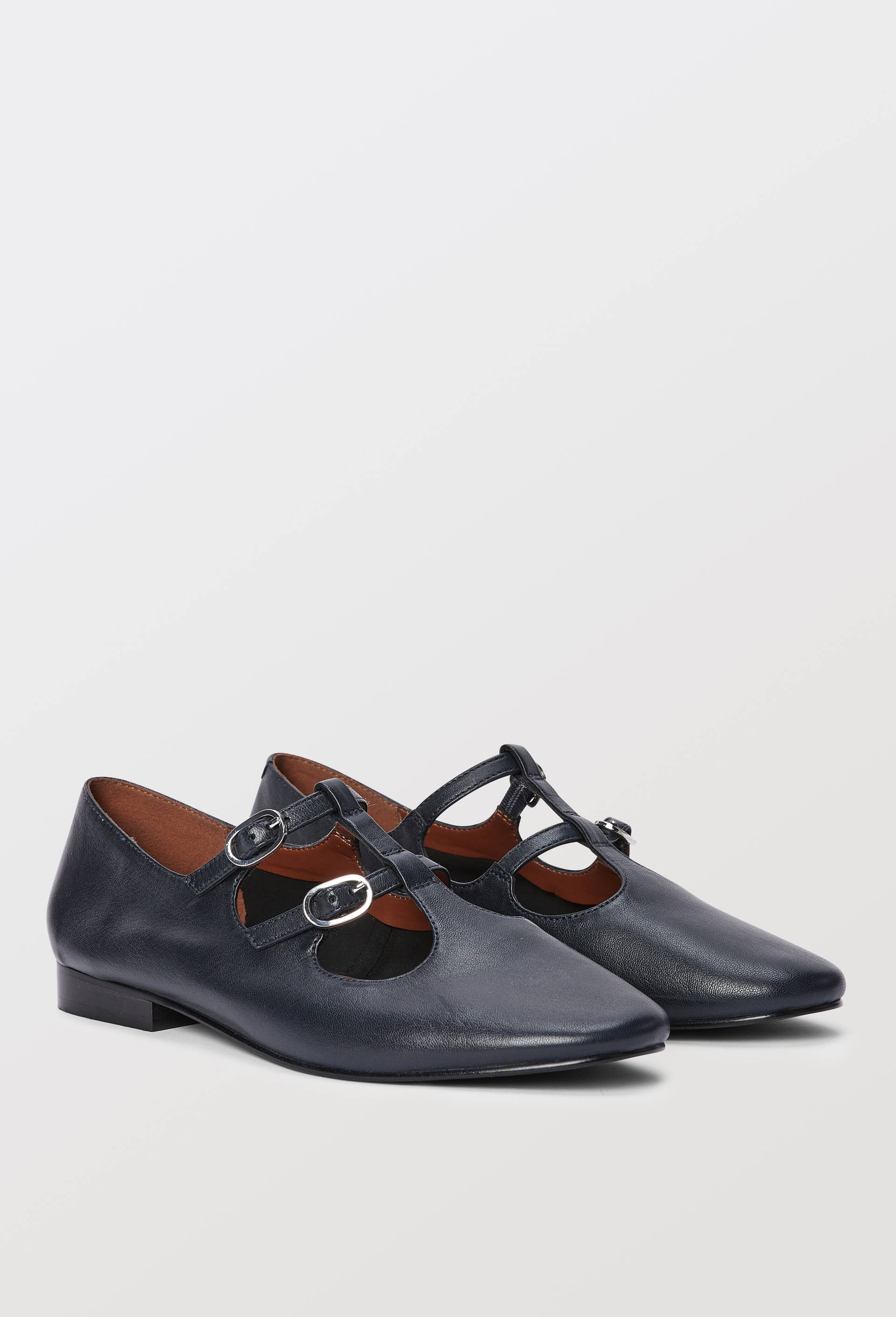 Salom&eacute;s double brides en cuir, Bleu fonc&eacute;, swatch image