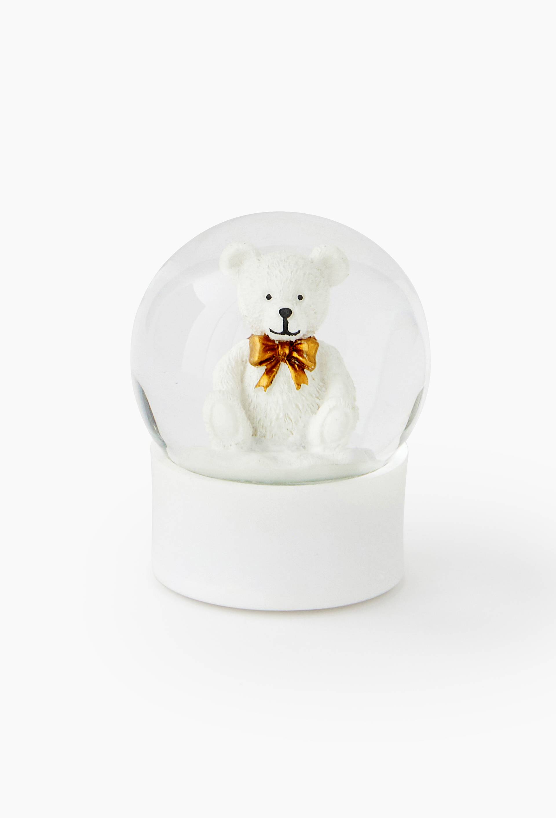 Boule &agrave; neige ourson, 6.5x6.5x8.2cm, en verre, Blanc, large image number 1