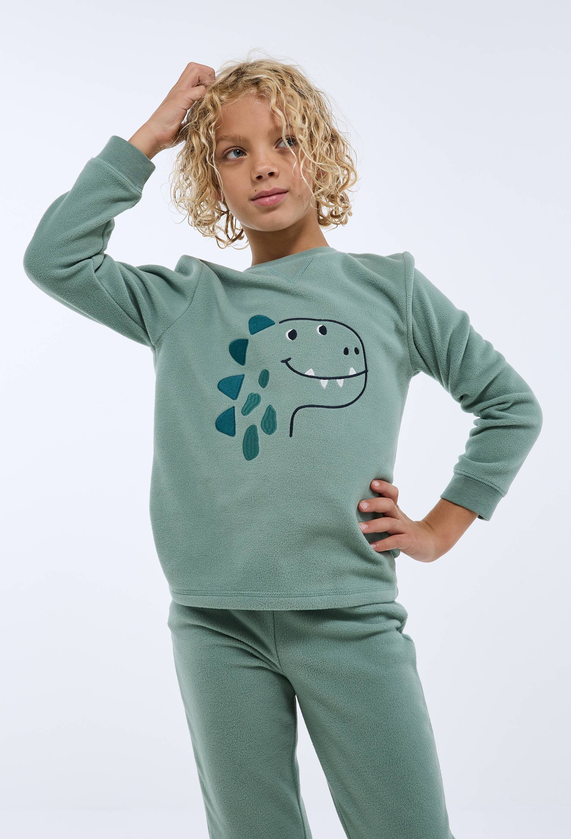 Pyjama polaire manches longues avec broderie, Vert, large image number 0