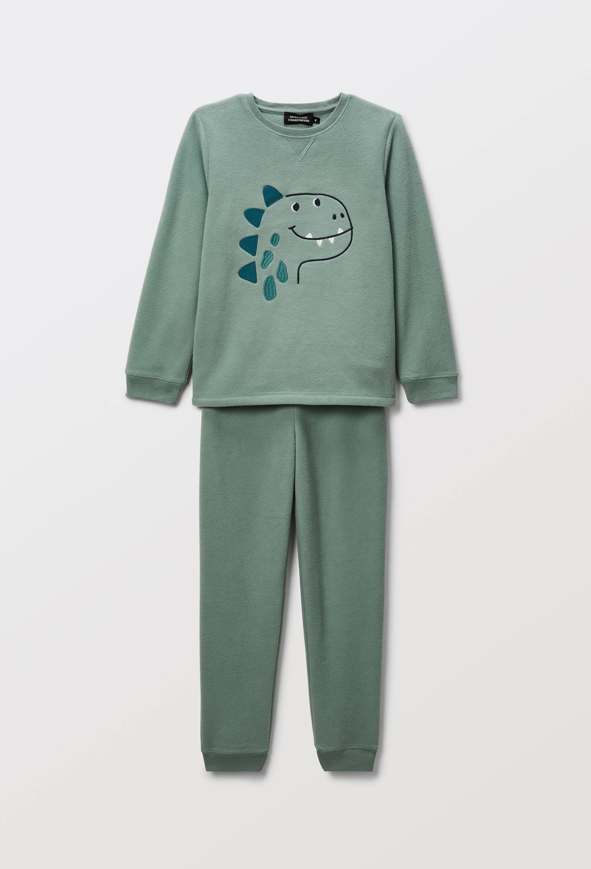 Pyjama polaire manches longues avec broderie, Vert, large image number 2