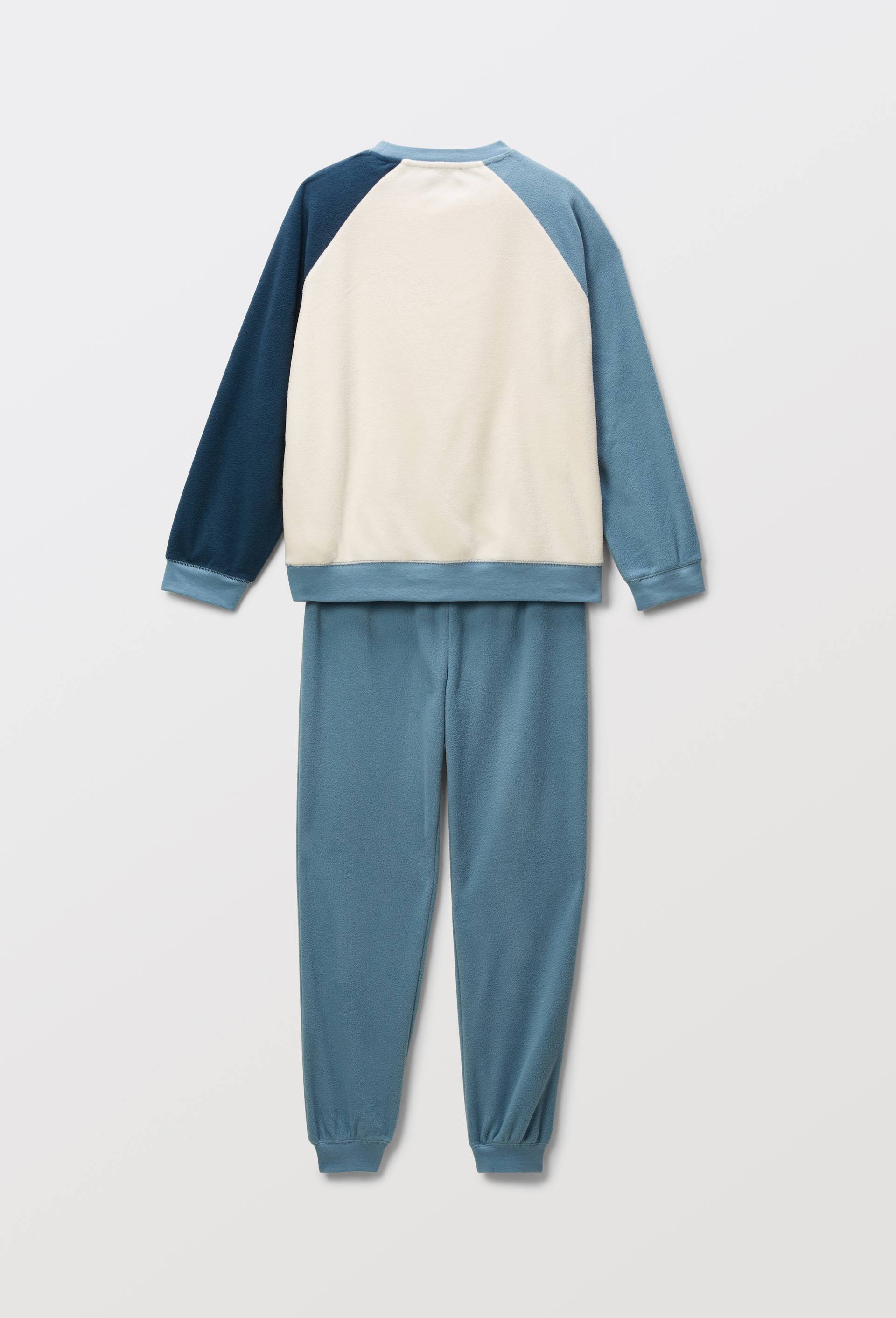 Pyjama polaire manches longues colorblock, Bleu, large image number 1