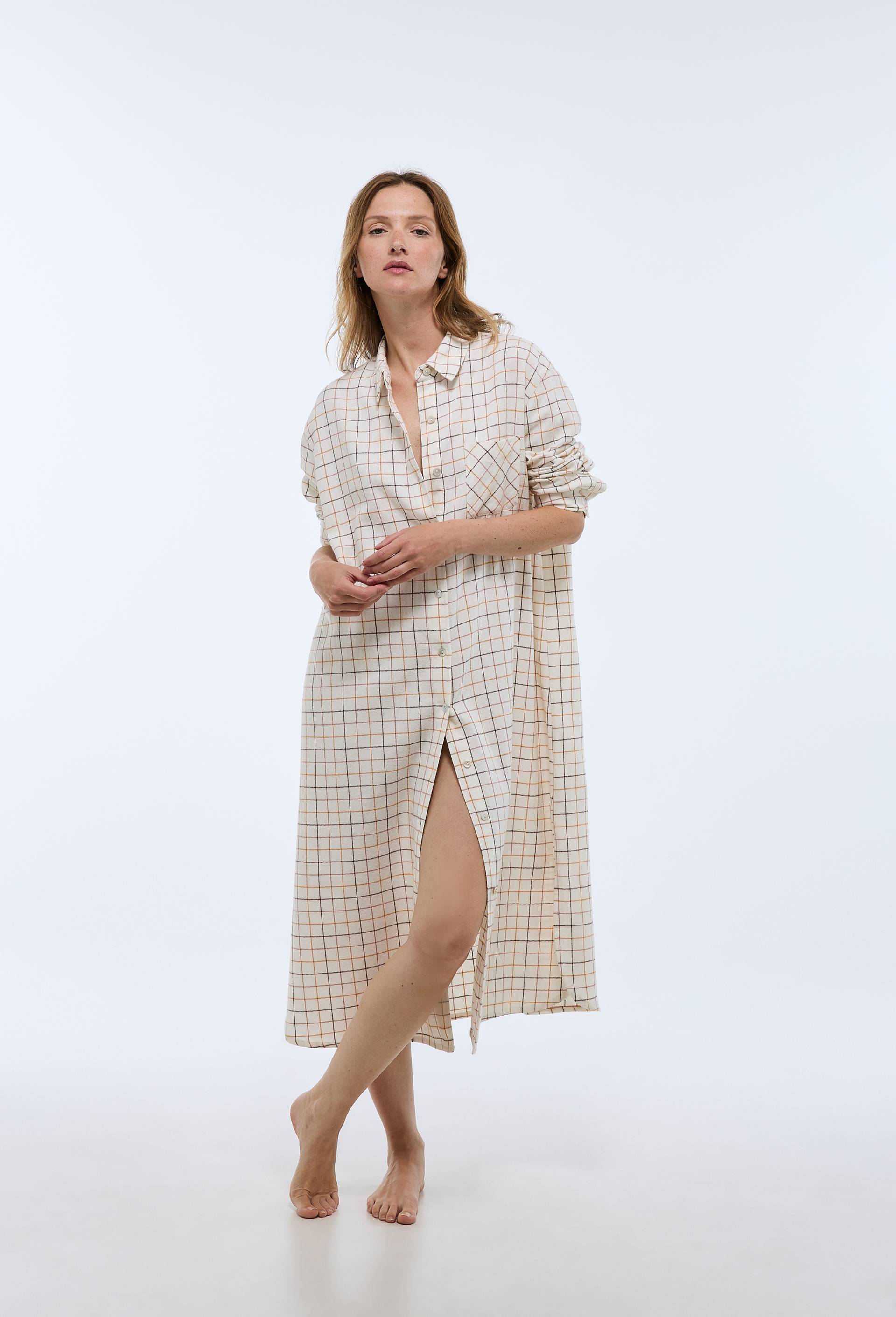 Chemise de nuit unie en coton gratté BIO ECRU pour femme MONOPRIX