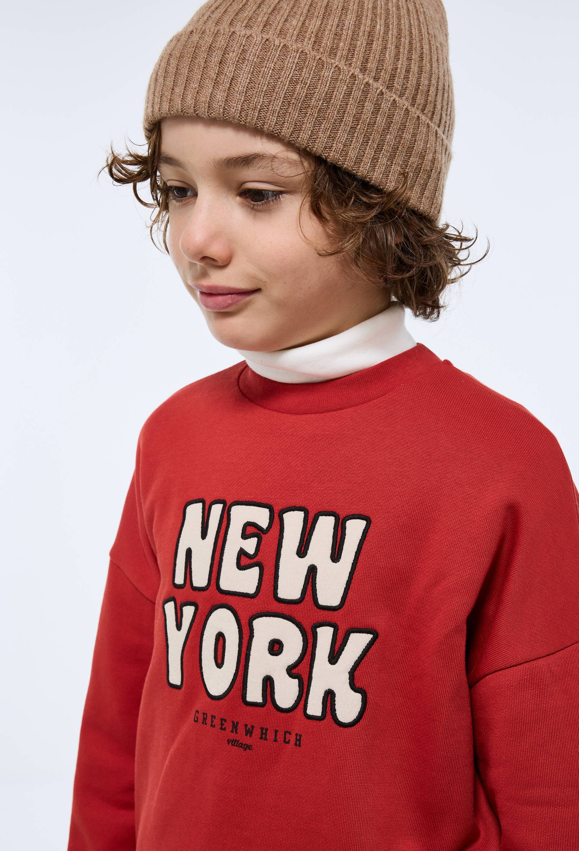 Sweat col rond imprim&eacute; en coton BIO GOTS, Orange fonc&eacute;, large image number 0