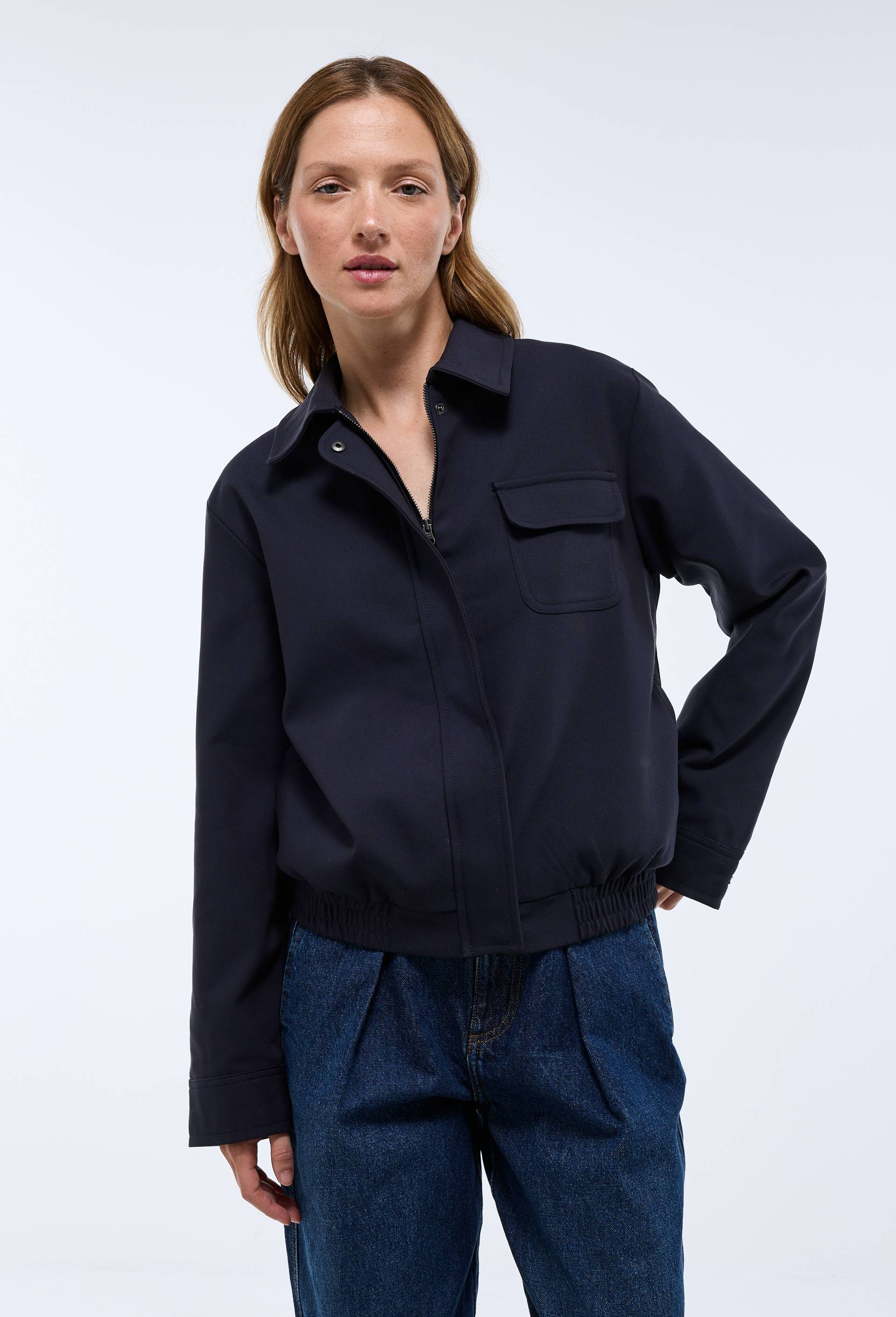 Veste unie contenant du coton, Bleu fonc&eacute;, large image number 0