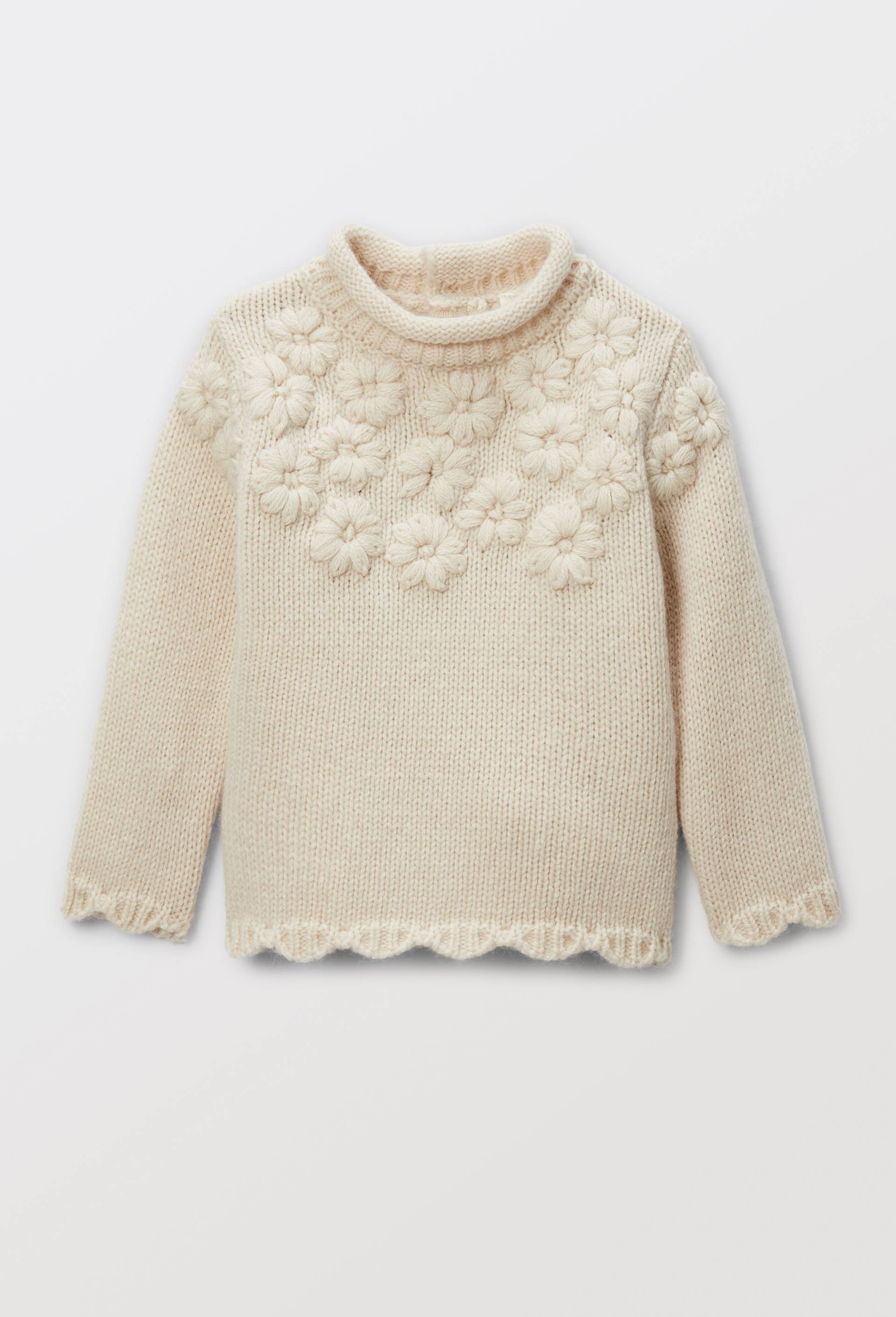 Pull brod&eacute; col montant contenant de la laine, Beige clair, large image number 0