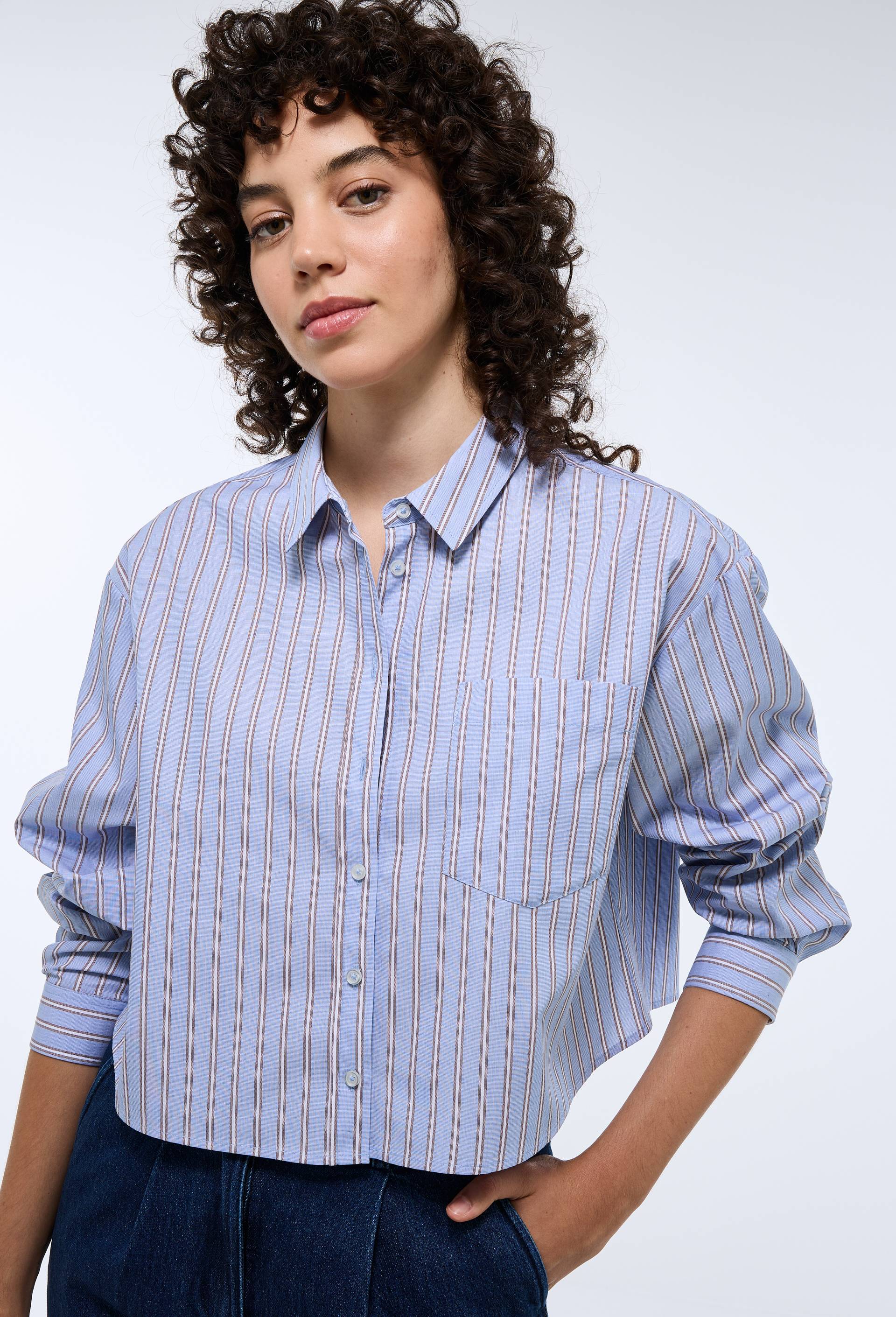 Chemise manches longues ray&eacute;e en coton BIO GOTS, Bleu clair, large image number 0