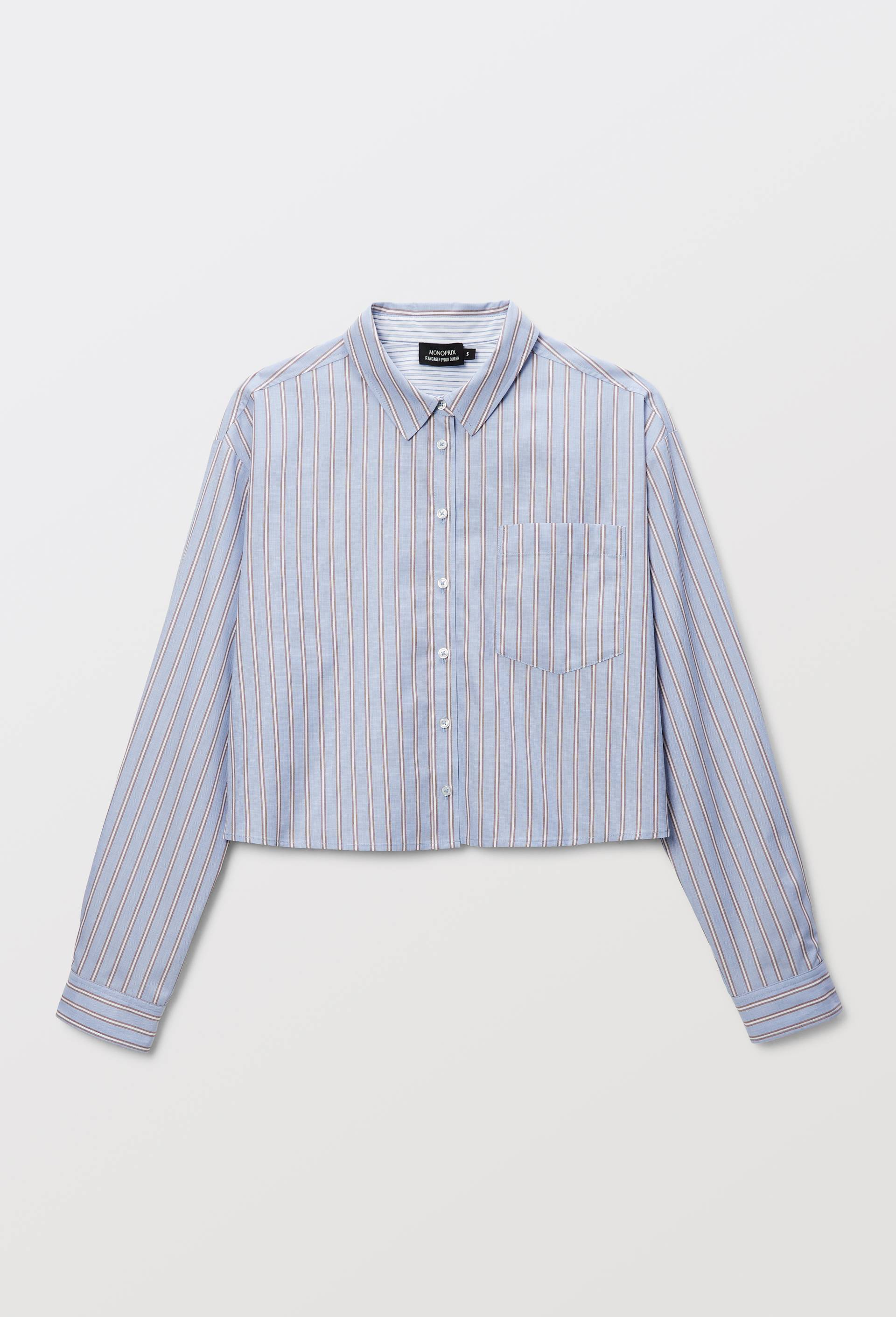 Chemise manches longues ray&eacute;e en coton BIO GOTS, Bleu clair, large image number 2